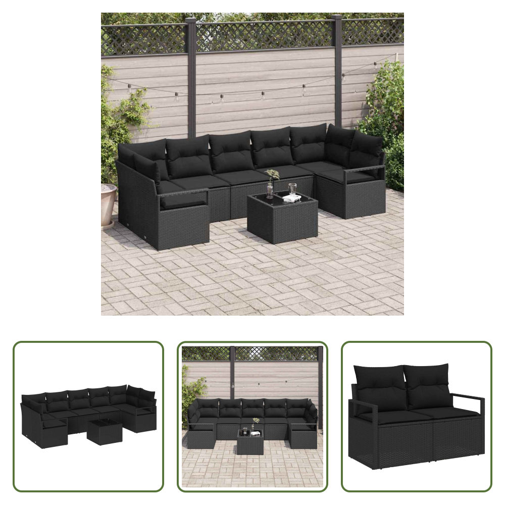 Terrassenset - Garten-sofa-set 8 Pcs Schwarz Poly-rattan Und Stahl Und Glas