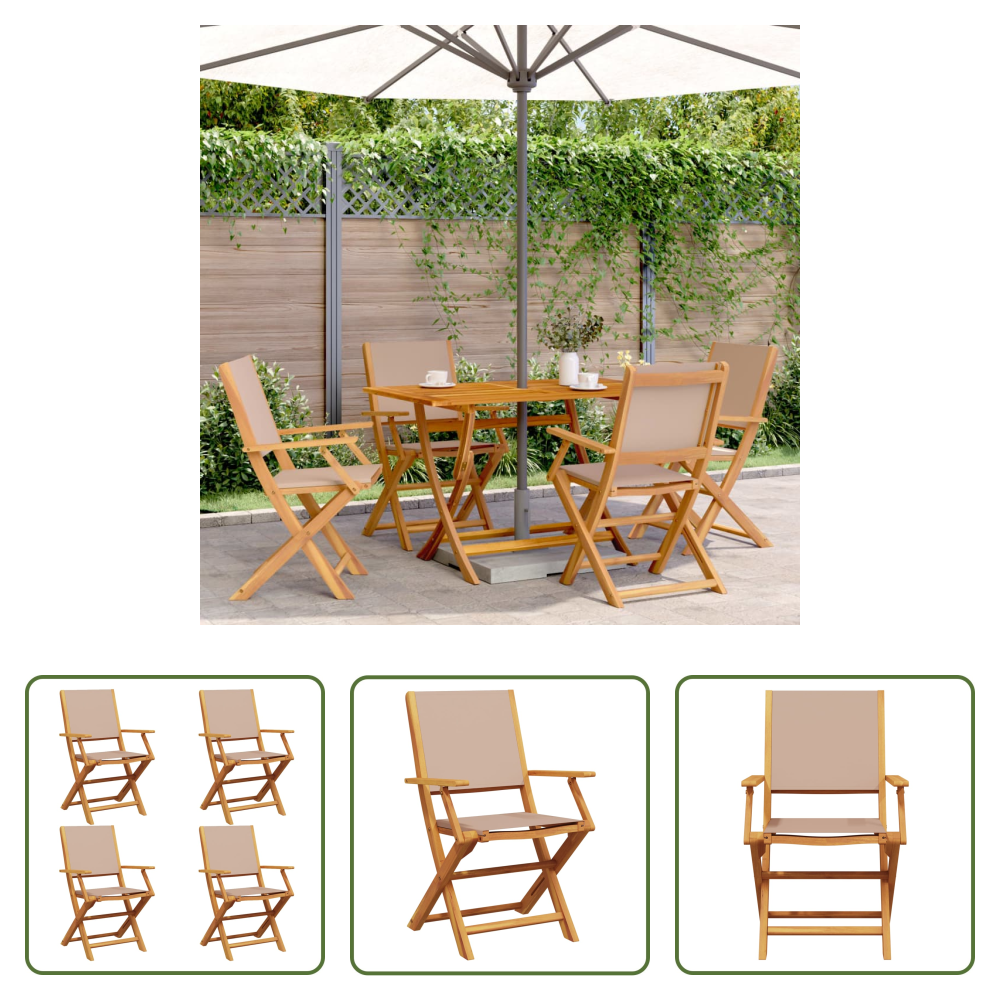 Klappbarer Stuhl - Gartenstühle 4 Stk. Klappbar Taupe Stoff Und Massivholz