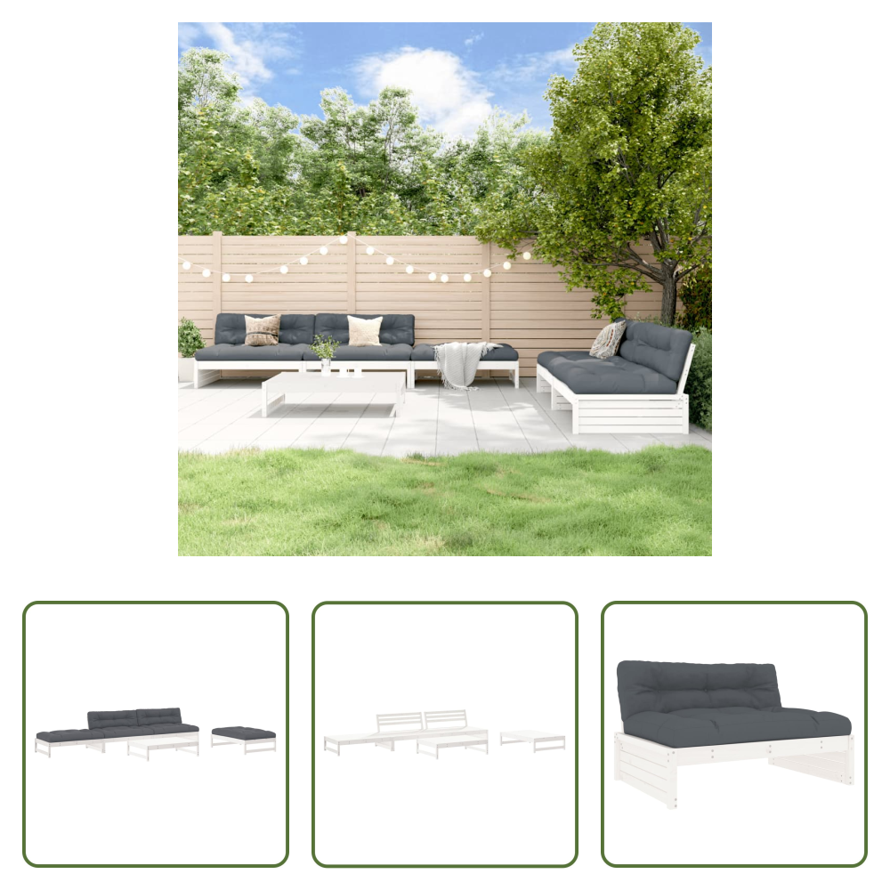 Vidaxl Gartenlounge - 6-tlg. Garten-lounge-set Mit Kissen Weiß Massivholz