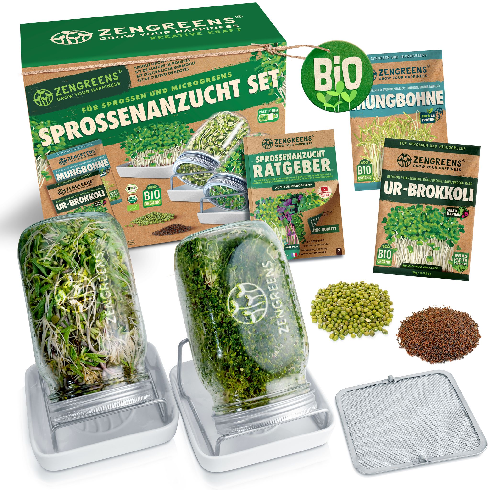 Keimglas Set 2 Gläser 1 L Mit Ständern Schalen Und Bio Keimsaat