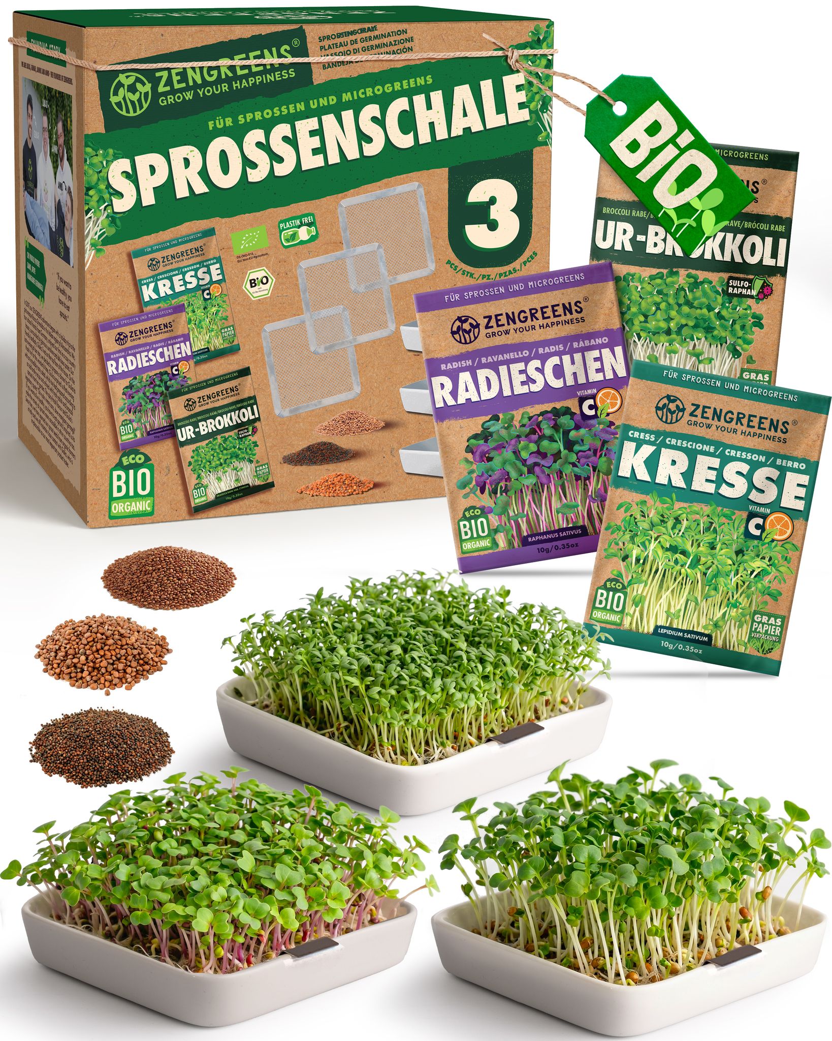 3 Keimschalen Keramik Mit Edelstahl Sieb Und Bio Keimsaat
