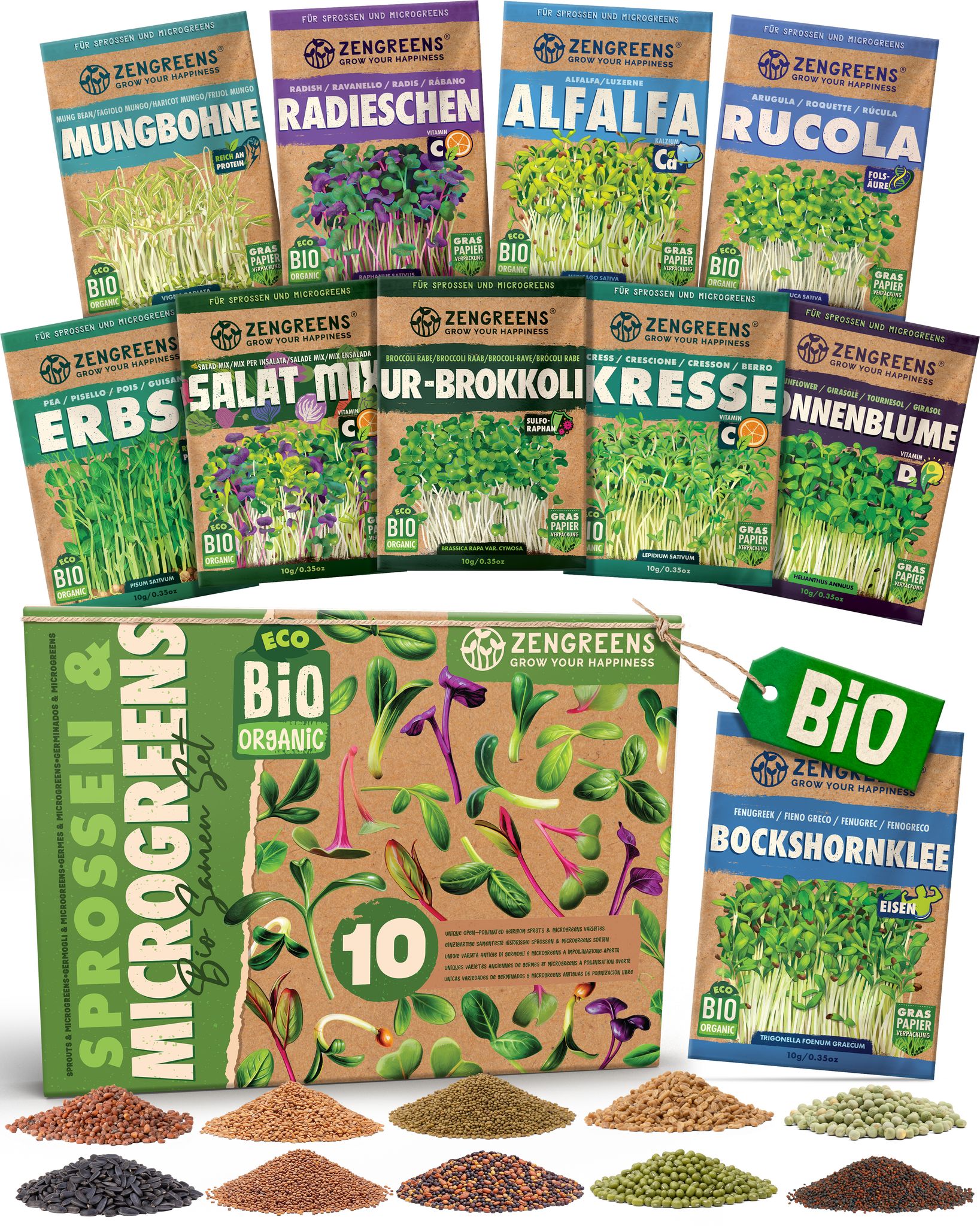 Bio Sprossensamen Set 10 Sorten Keimsaat Sprossen Und Microgreens