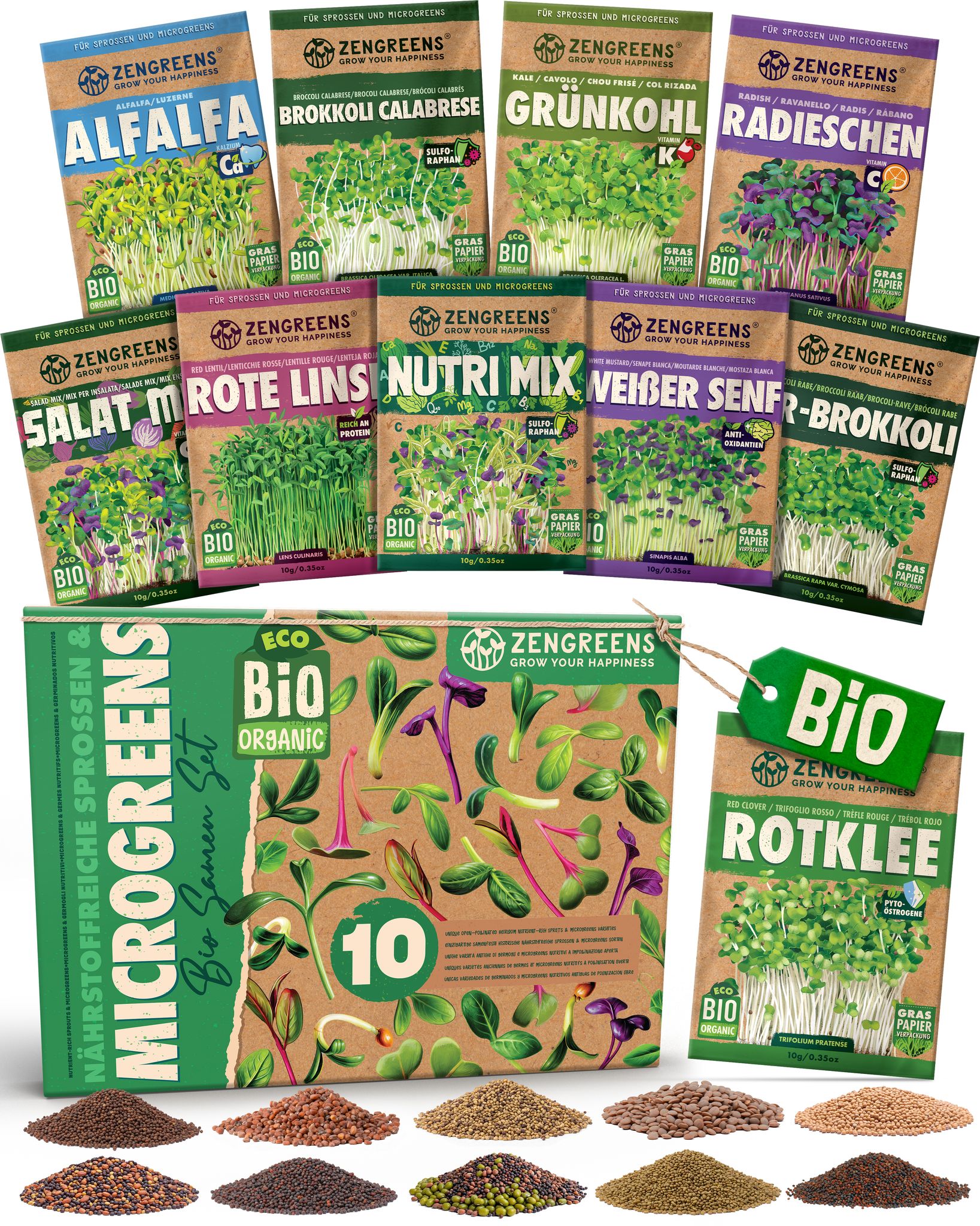 Bio Sprossensamen Set Nutri-mix 10 Sorten Keimsaat Zengreens