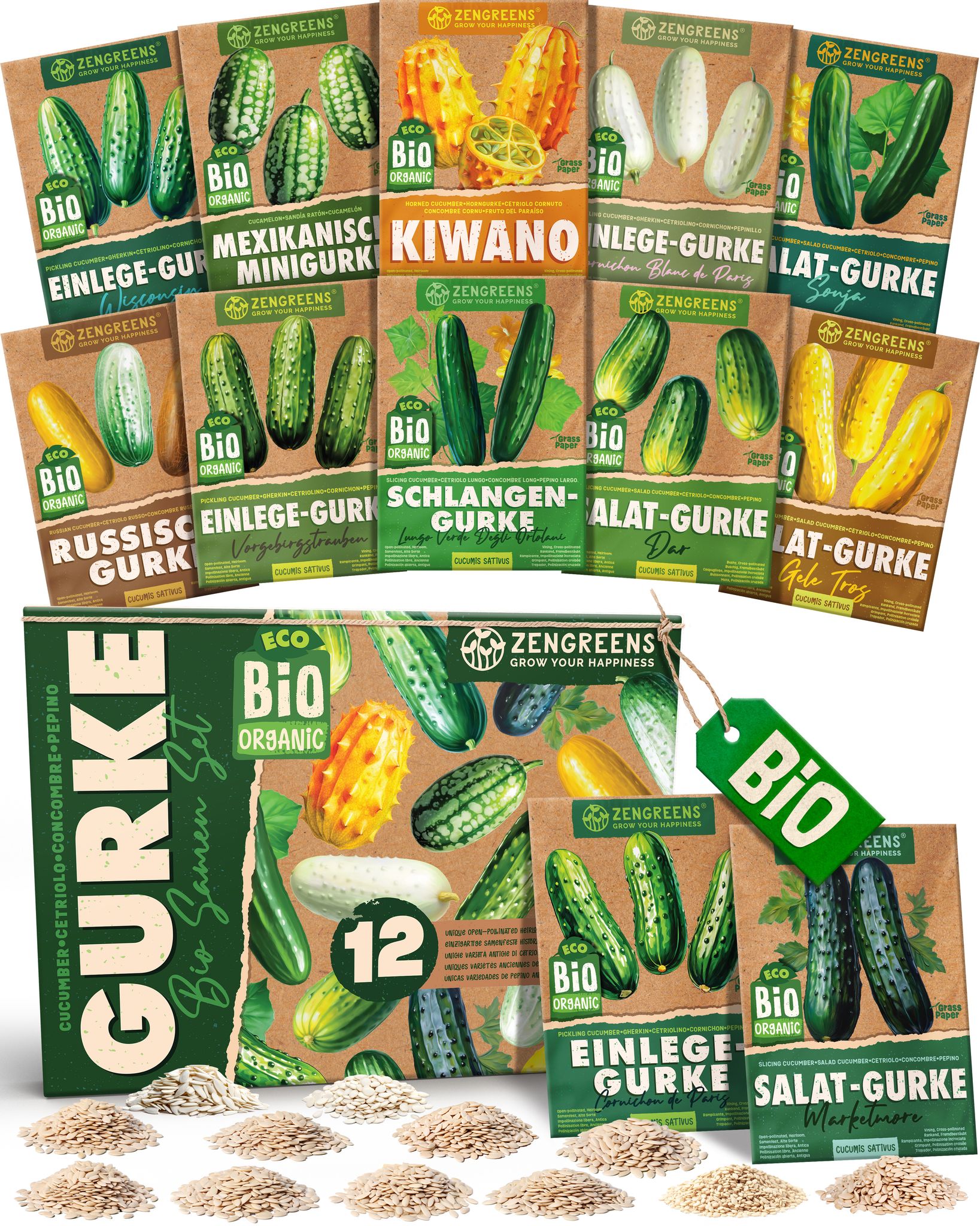 Bio Gurkensamen Set 12 Sorten Samenfestes Saatgut Zengreens