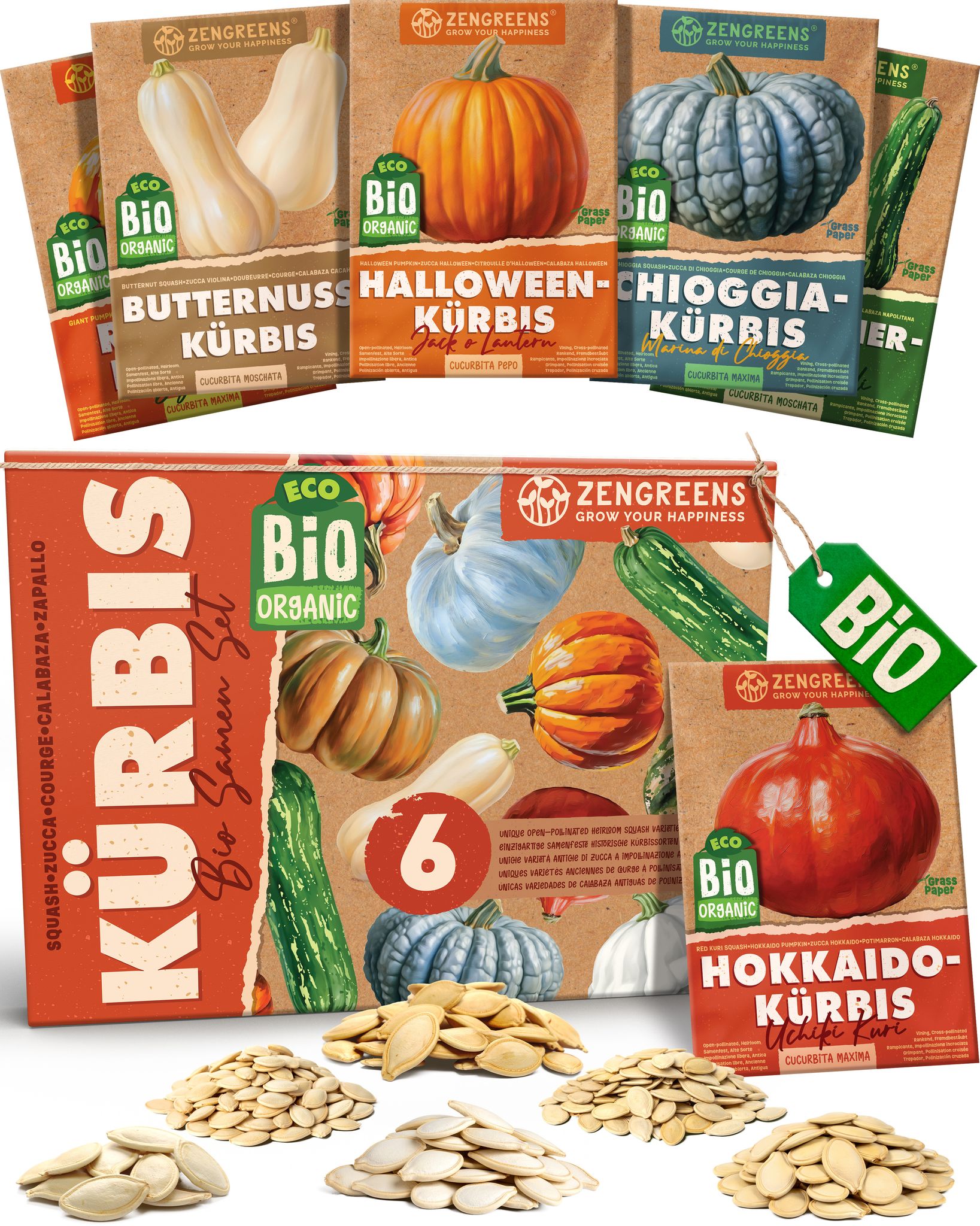 Bio Kürbissamen Set 6 Sorten Samenfestes Saatgut Zengreens