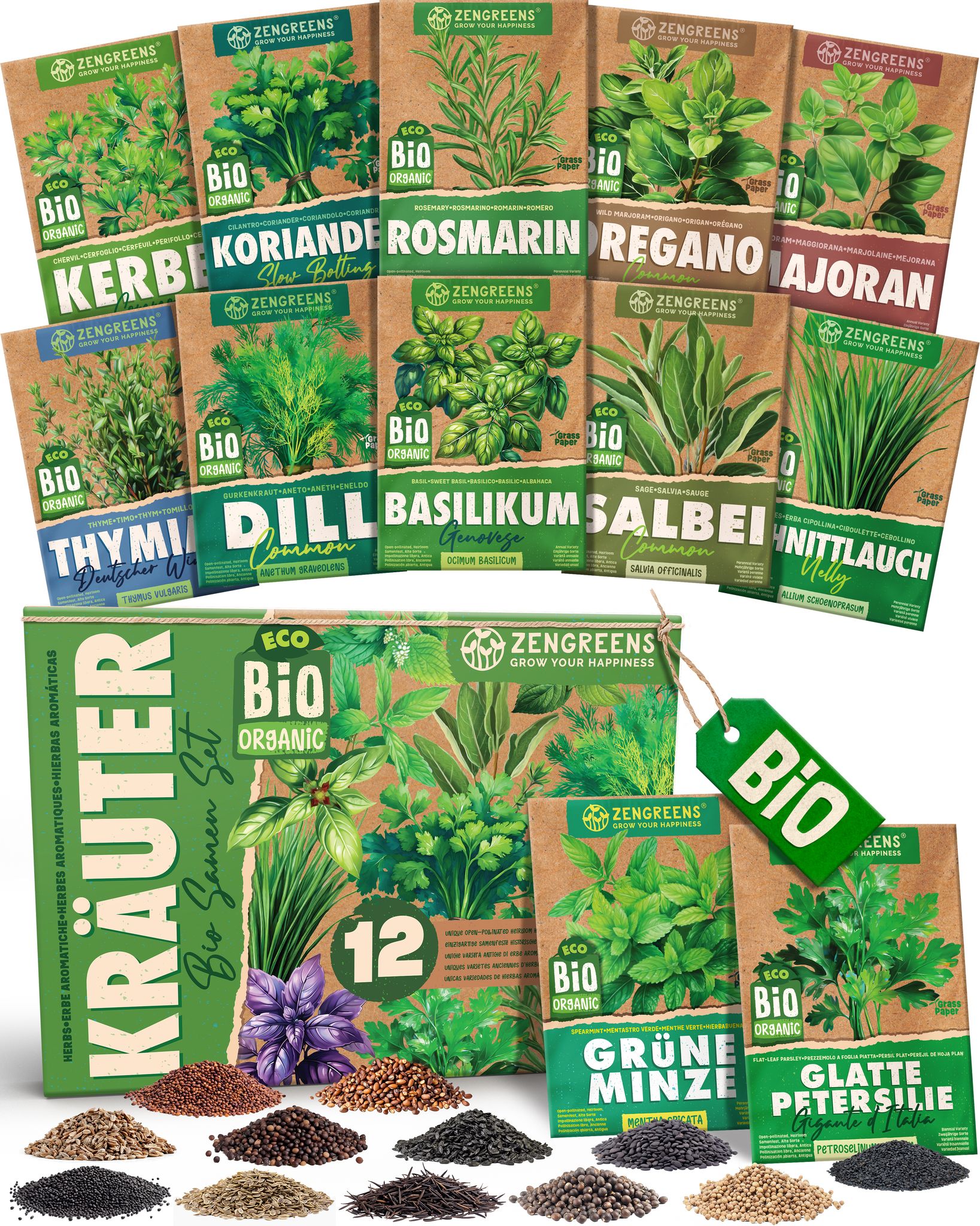 Bio Kräutersamen Set 12 Sorten Samenfestes Saatgut Zengreens