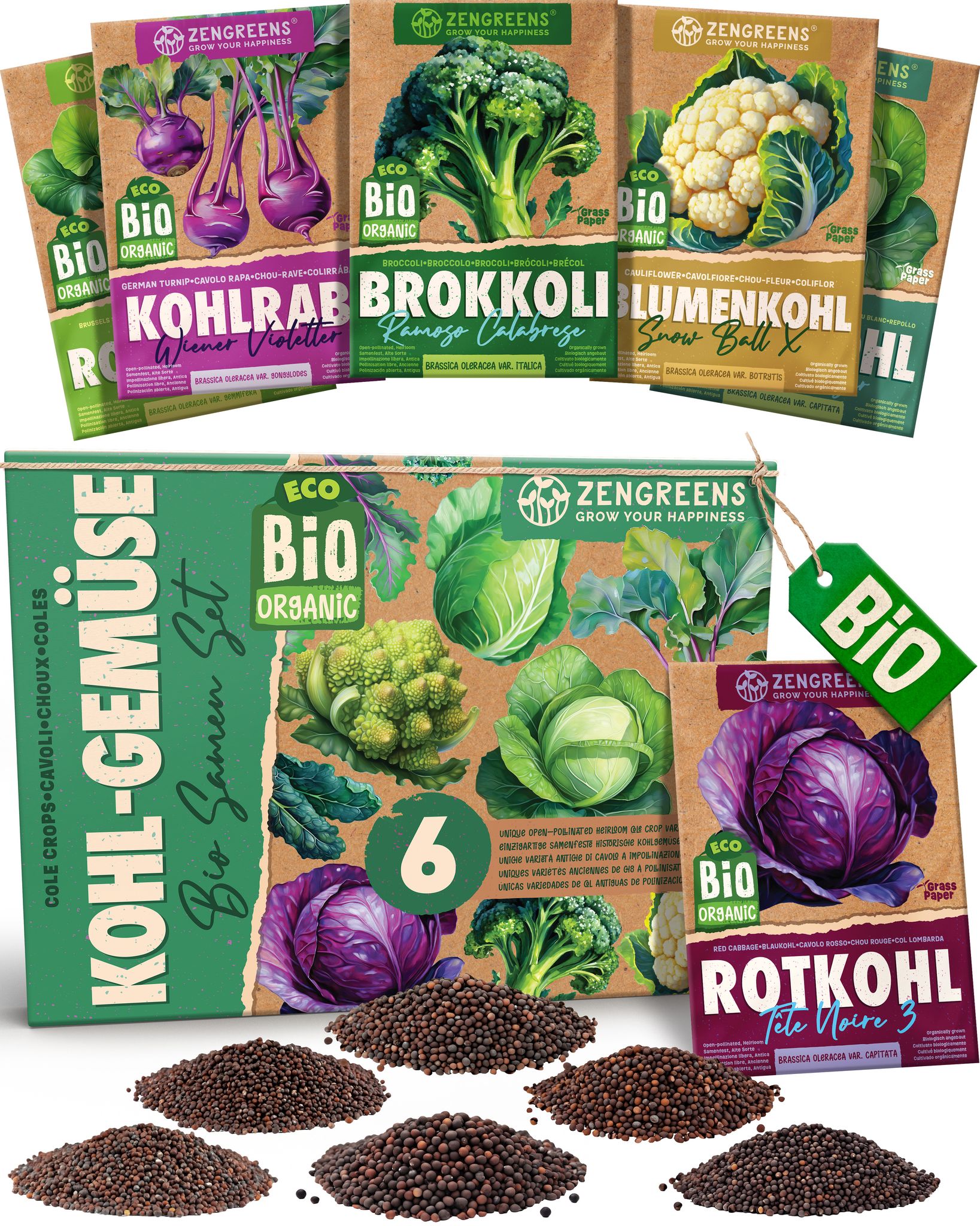 Bio Kohlsamen Set 6 Sorten Samenfestes Saatgut Zengreens