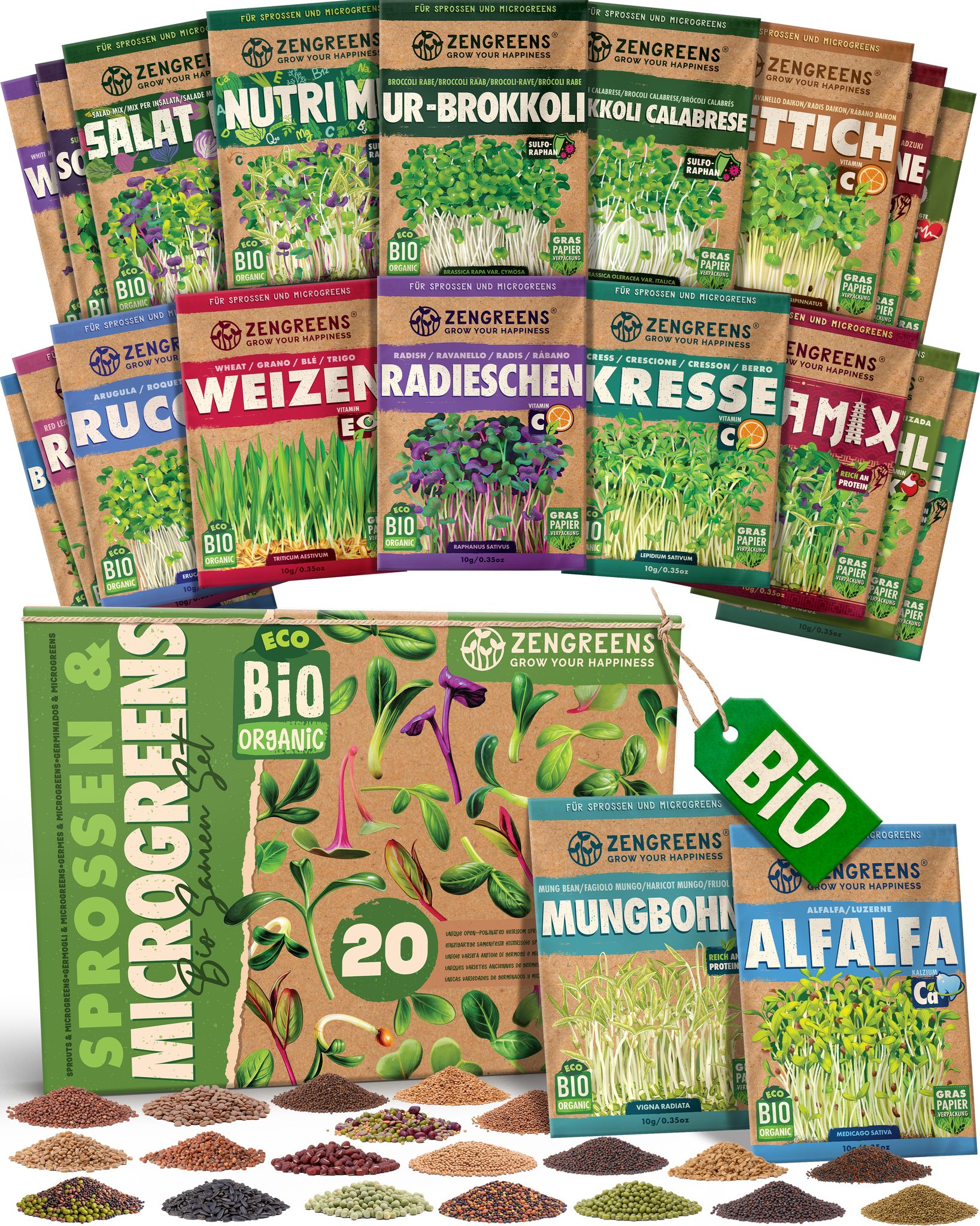 Bio Sprossensamen Set 20 Sorten Keimsaat Sprossen Und Microgreens