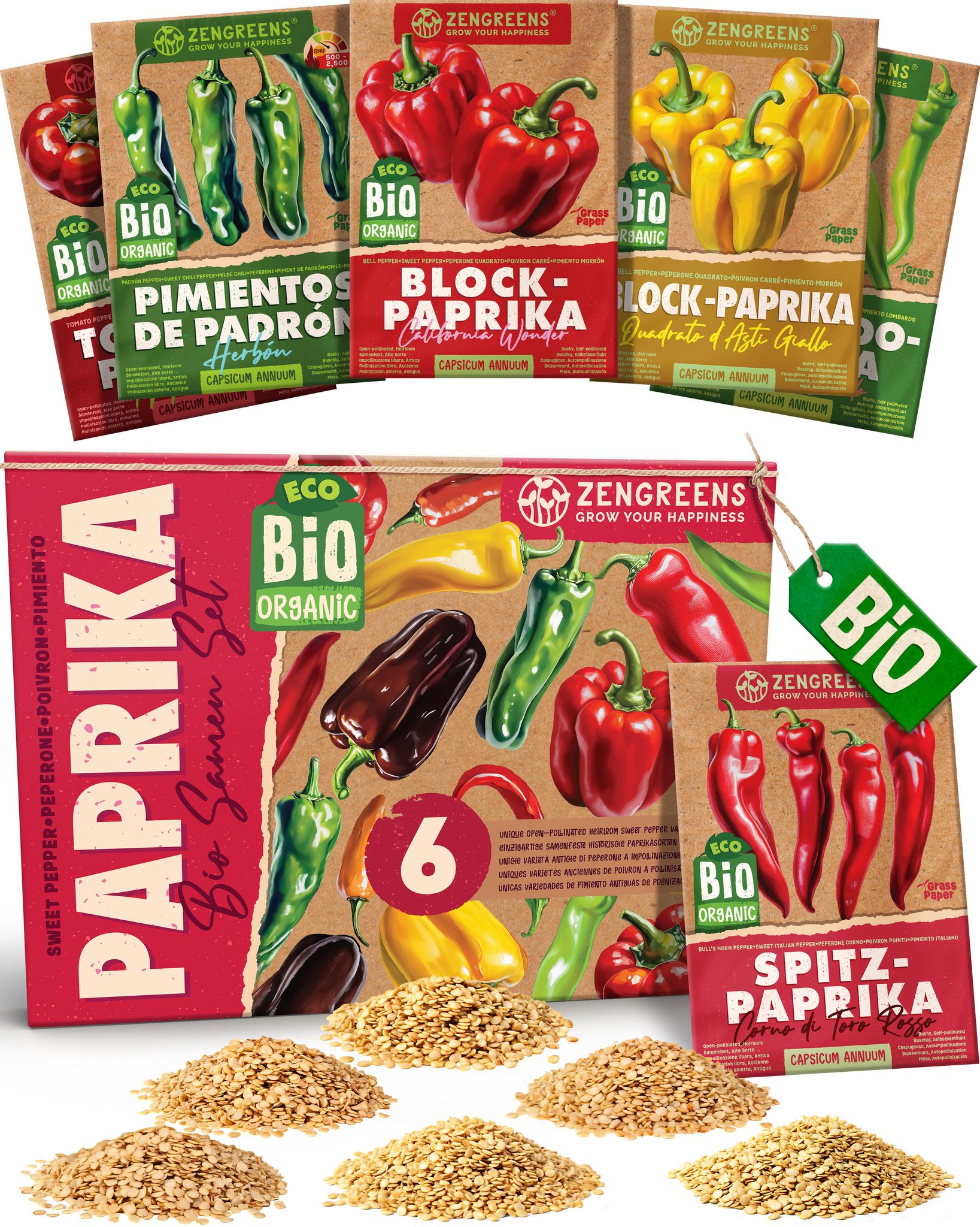 Bio Paprikasamen Set 6 Sorten Samenfestes Saatgut Zengreens