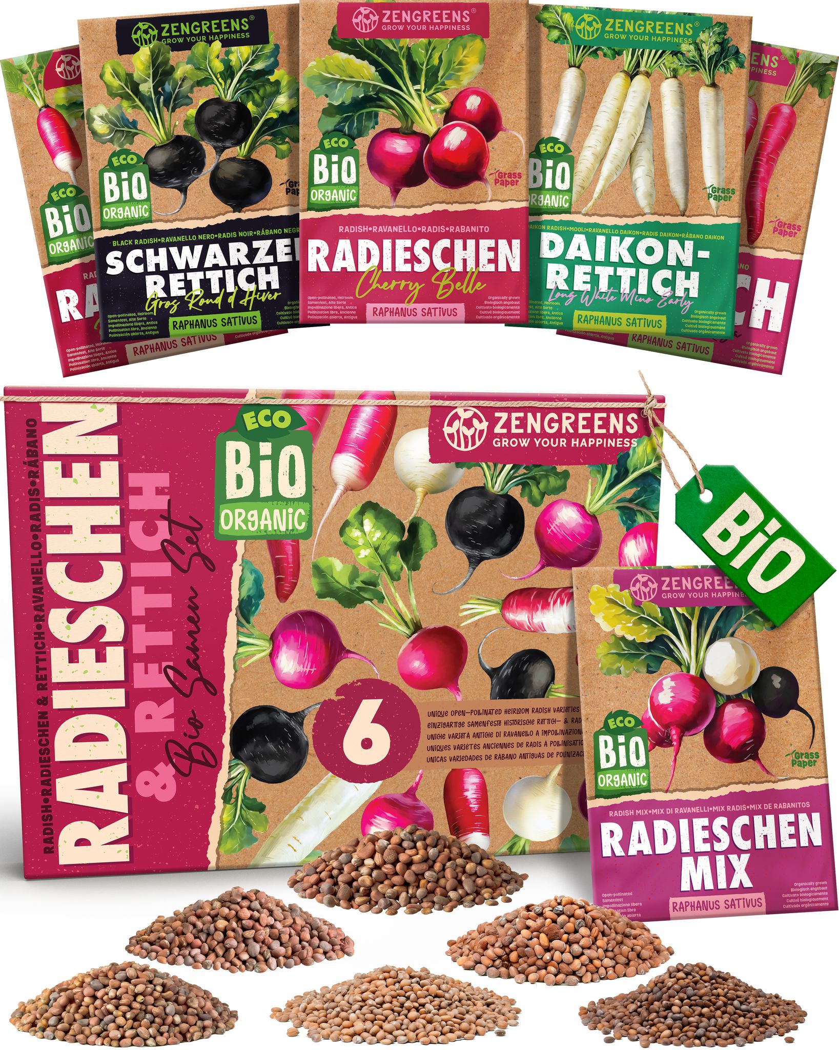 Bio Radieschen- Und Rettichsamen Set 6 Sorten Samenfest Zengreens