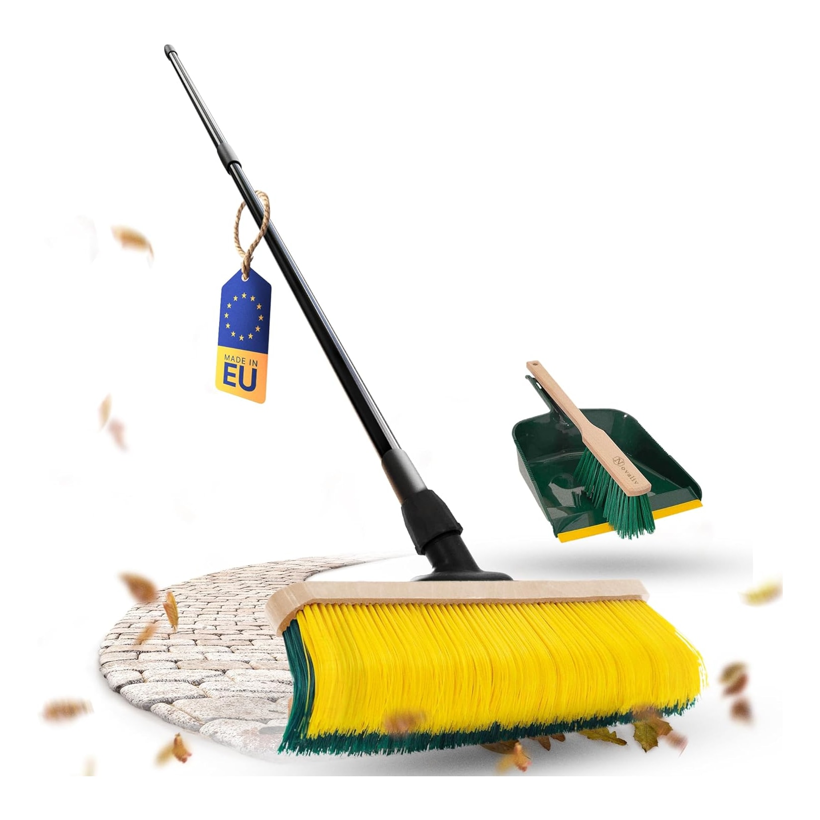 Novaliv Krallenbesen mit Stiel 60cm inkl. Kehrgarnitur Outdoor, Spezialbesen gebogenen Borsten Borsten -Ideal als Gartenbesen, Kratzbesen, Kunstrasen Besen, Optimal für Camping