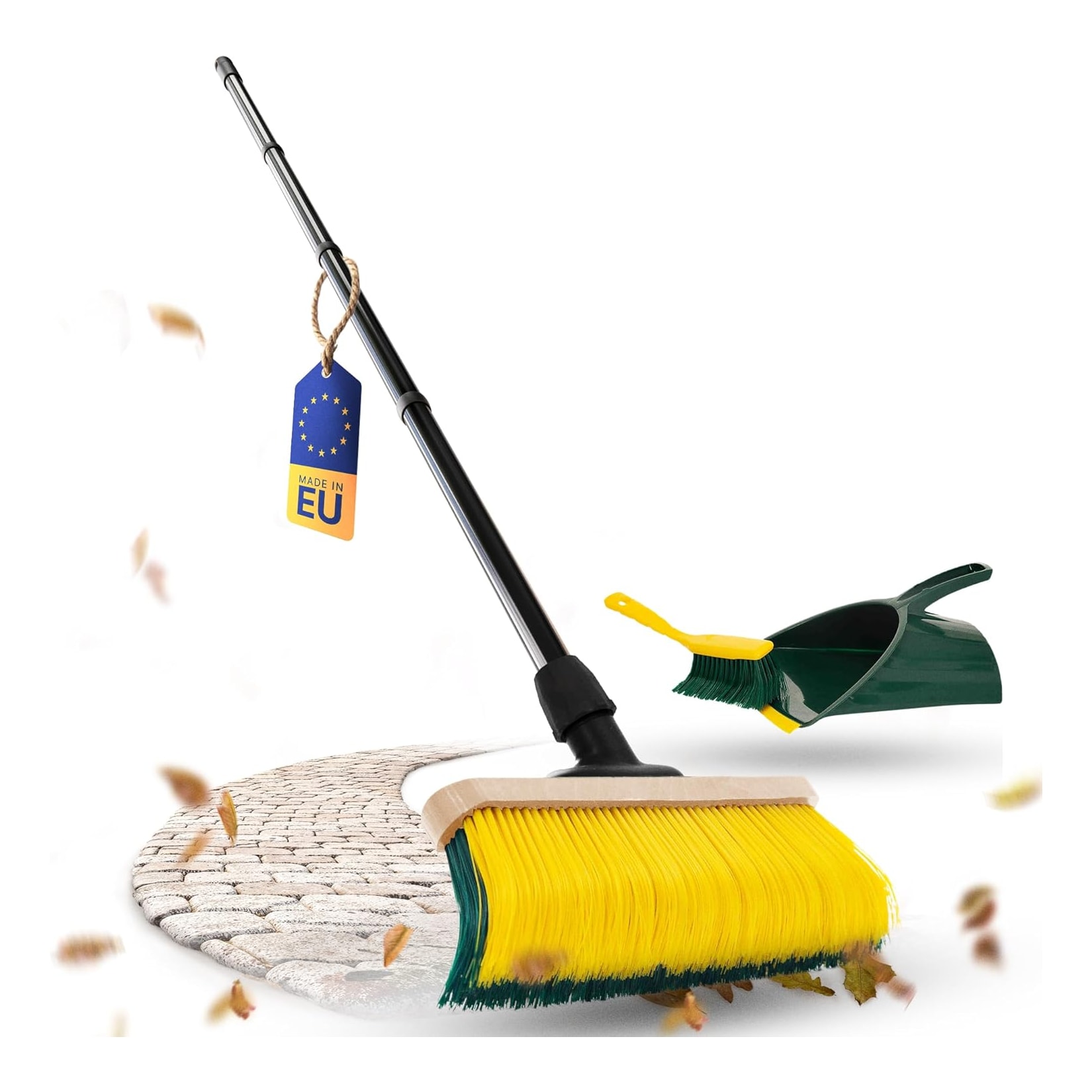 Novaliv Premium Krallenbesen mit Stiel 50cm inkl. Jumbo Kehrgarnitur, Spezialbesen gebogenen Borsten - Ideal als Gartenbesen, Kratzbesen, Kunstrasen Besen, Optimal für Camping, Straßenbesen Kehrbesen