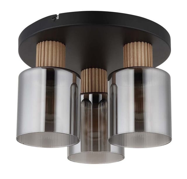 Globo Lighting - Deckenleuchte Schlafzimmerlampe Holzoptik Glasschirm 3 Flammig Deckenlampe, Metall Mdf, 3x E27 Fassung, Dxh 30x21 Cm