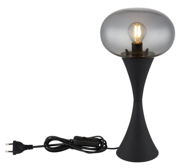 Tischlampe Schwarz Wohnzimmerlampe Tischleuchte Nachttischlampe Schlafzimmerleuchte, Rauchglas 1x E14, Dxh 18 X 36,9 Cm