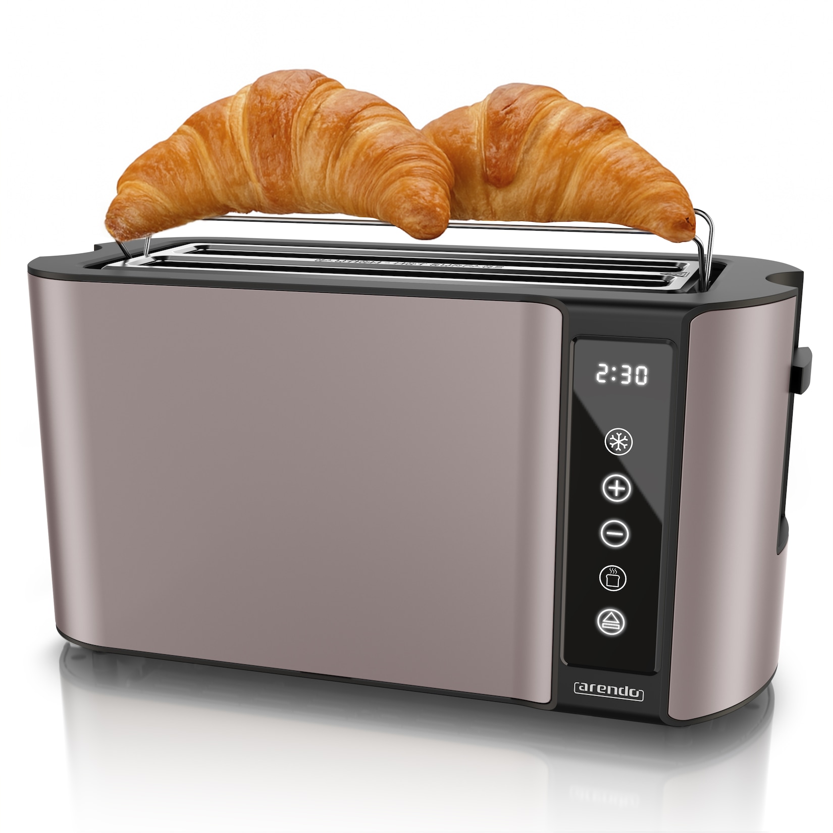 Arendo 4-Scheiben-Langschlitztoaster mit Touchpanel, Restzeitanzeige, 7 Bräunungsgraden und Brötchenaufsatz, 1500 W, taupe