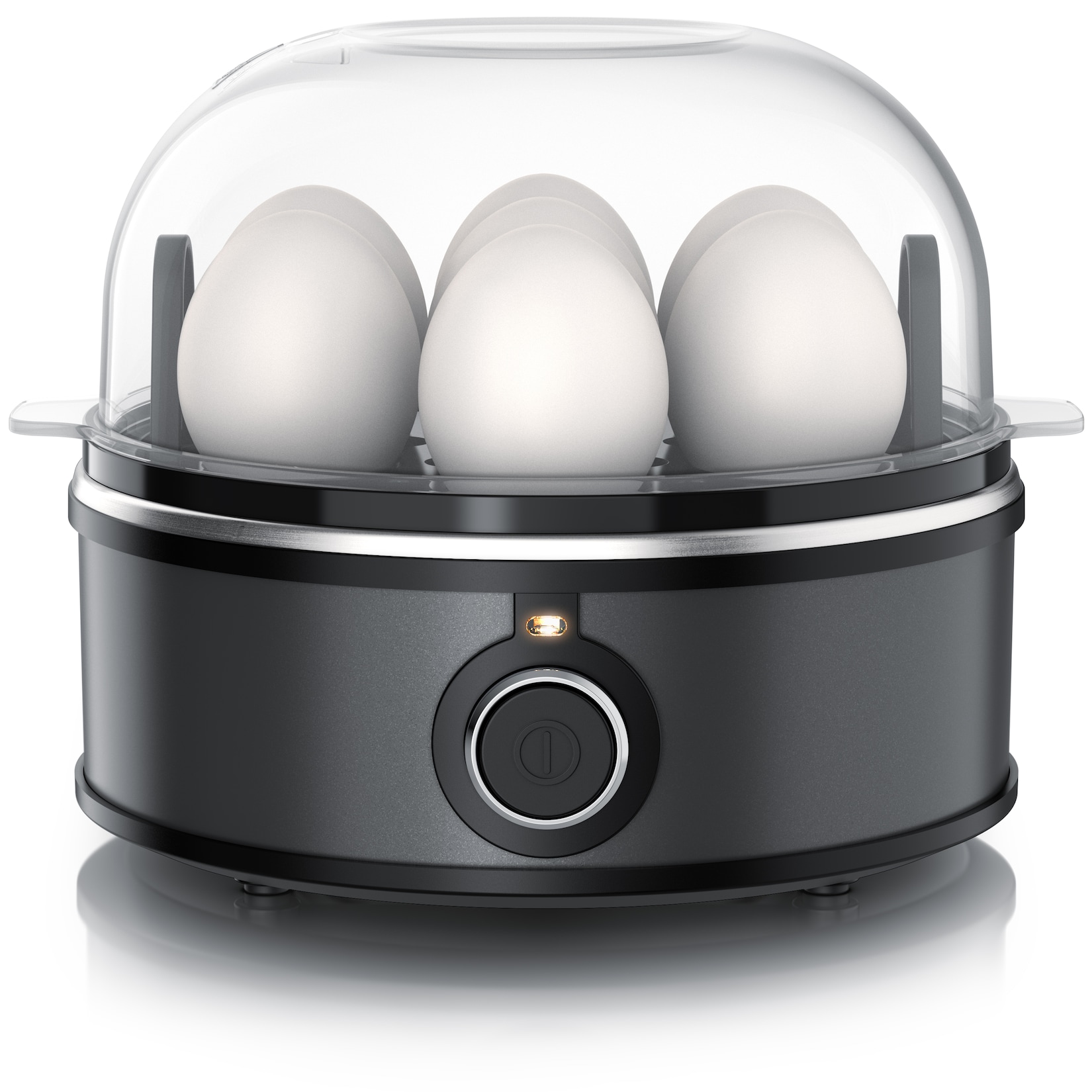 Arendo Eierkocher für bis zu 7 Eier, 350 W, 3 Härtegrade, Einsätze für pochierte Eier und Omelett, Signalton, Cool Grey