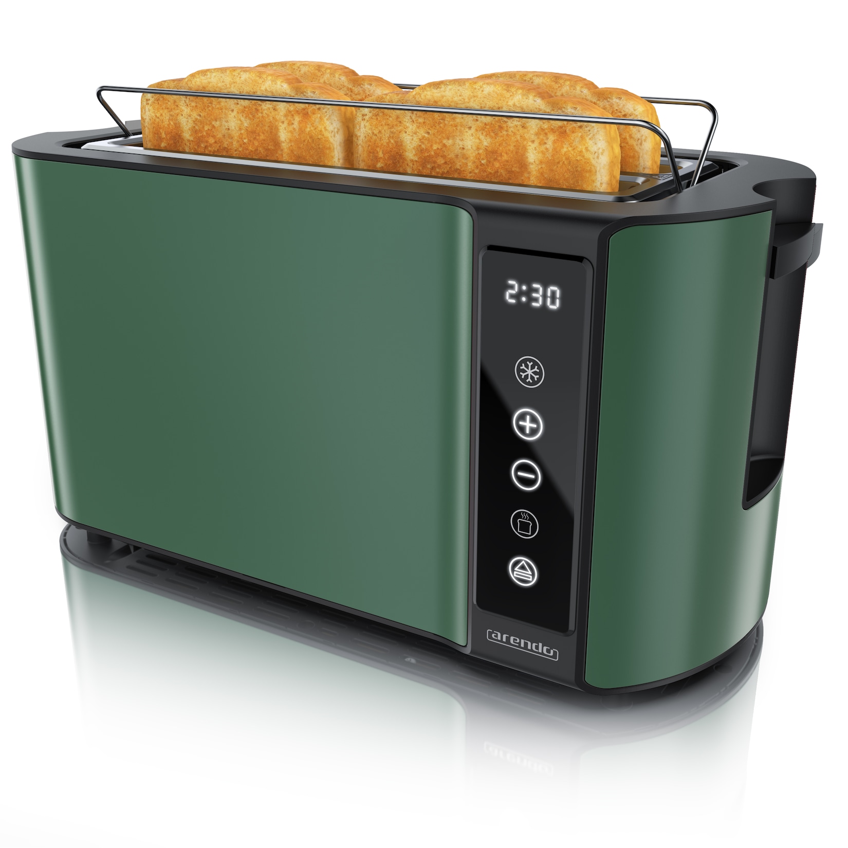 Arendo 4-Scheiben-Langschlitztoaster mit Touchpanel, Restzeitanzeige, 7 Bräunungsgraden und Brötchenaufsatz, 1500 W, grün