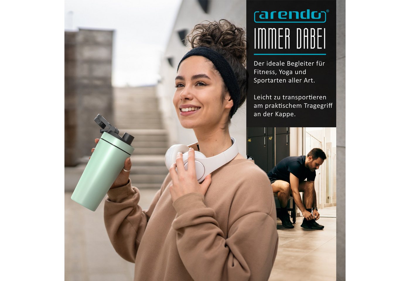 Arendo Protein Shaker, Edelstahl Eiweißshaker 750 ml, verschließbar, bruchfest, BPA-frei, mintgrün Bild 5