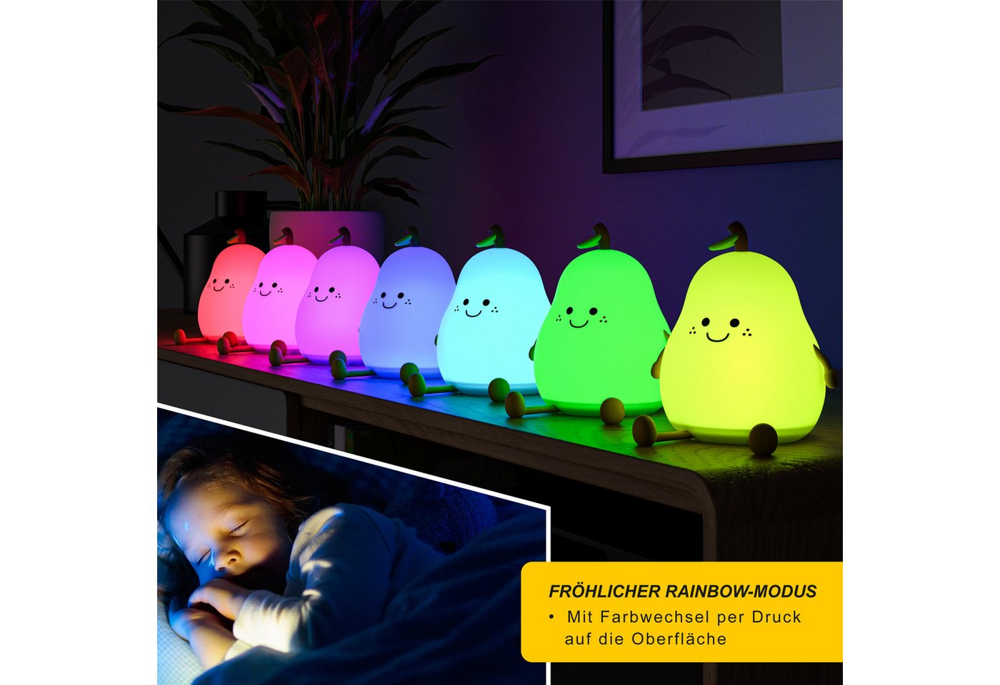 Mybeo LED Nachtlicht für Babys und Kinder, dimmbar, Nachtleuchte mit RGB Farbwechsel, Akku Bild 2
