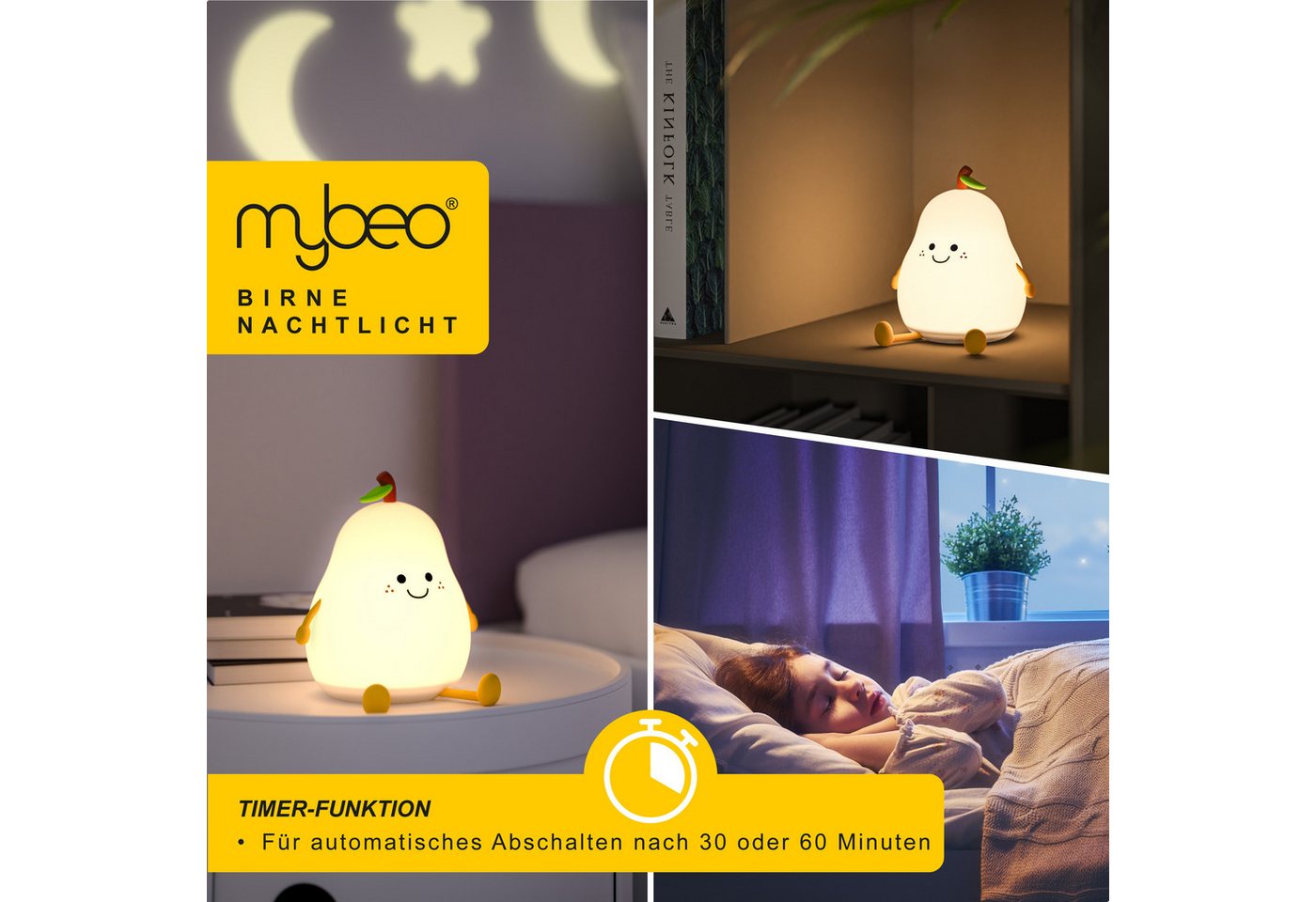 Mybeo LED Nachtlicht für Babys und Kinder, dimmbar, Nachtleuchte mit RGB Farbwechsel, Akku Bild 3