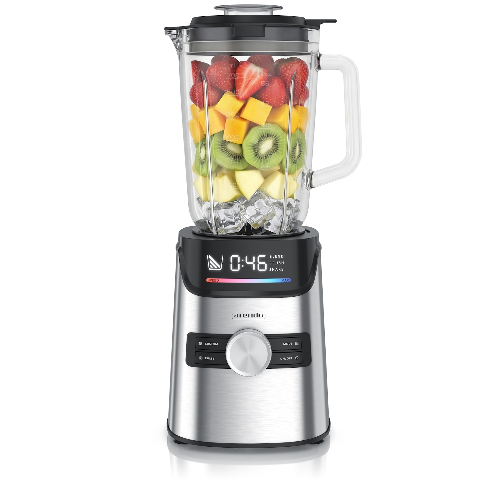 Arendo Standmixer, 1400 W, 1,7-l-Glasbehälter, 6 Geschwindigkeiten, 3 Programme, Pulsfunktion, Display und Sicherheitssperre