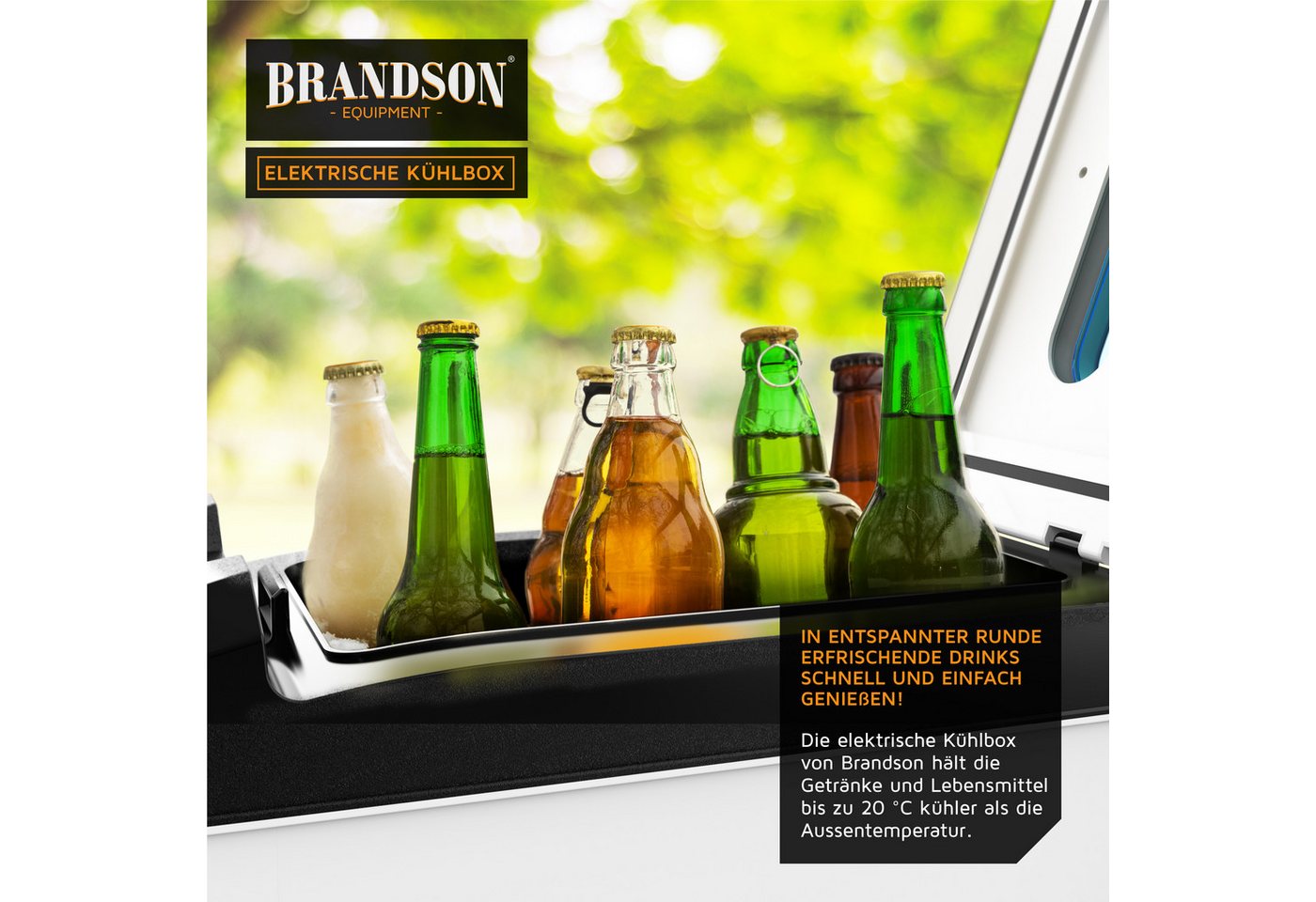 Brandson Elektrische Kühlbox, 10 L, Sichtfensterdeckel, Kühlt & hält Warm, von bis zu -10 bis +65°C, weiß