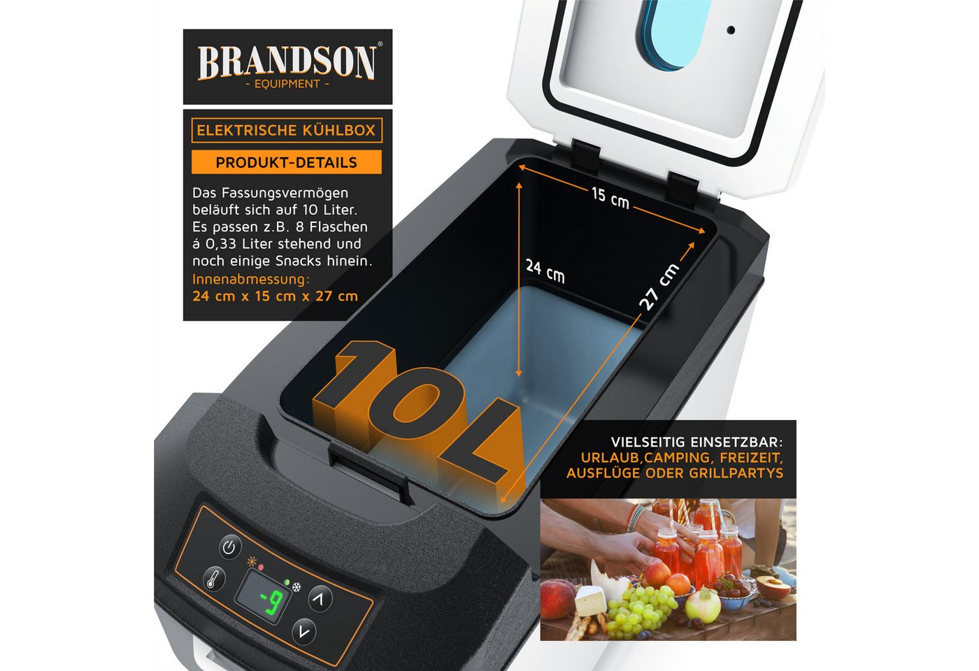 Brandson Elektrische Kühlbox, 10 L, Sichtfensterdeckel, Kühlt & hält Warm, von bis zu -10 bis +65°C, weiß Bild 4