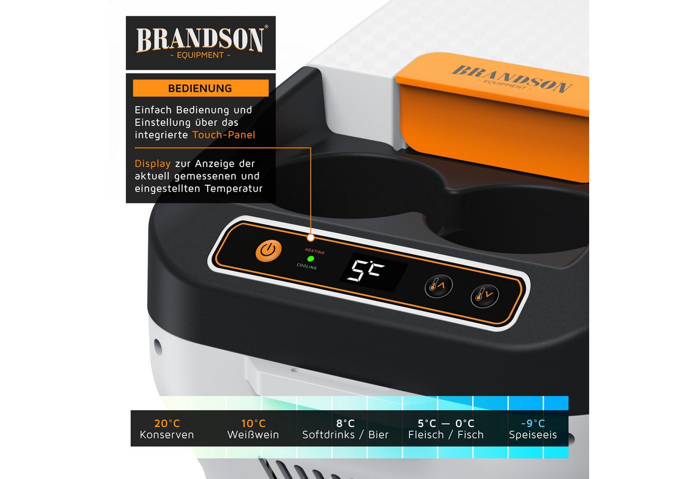 Brandson Elektrische Kühlbox, 10 L, Kühlt & hält Warm, von -10 bis +65°C, für die Mittelkonsole, weiß Bild 3