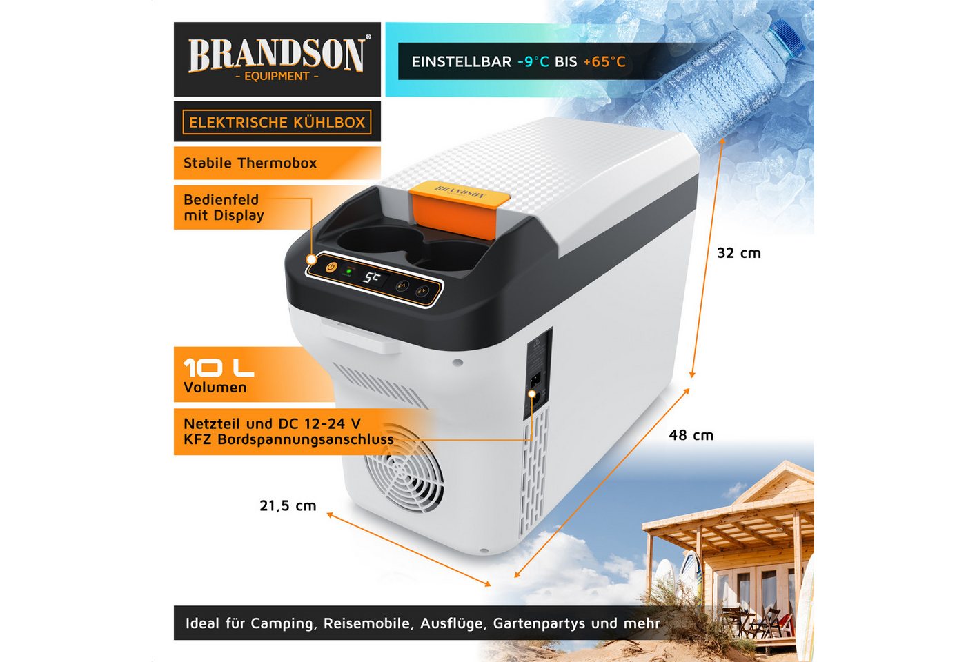 Brandson Elektrische Kühlbox, 10 L, Kühlt & hält Warm, von -10 bis +65°C, für die Mittelkonsole, weiß Bild 4