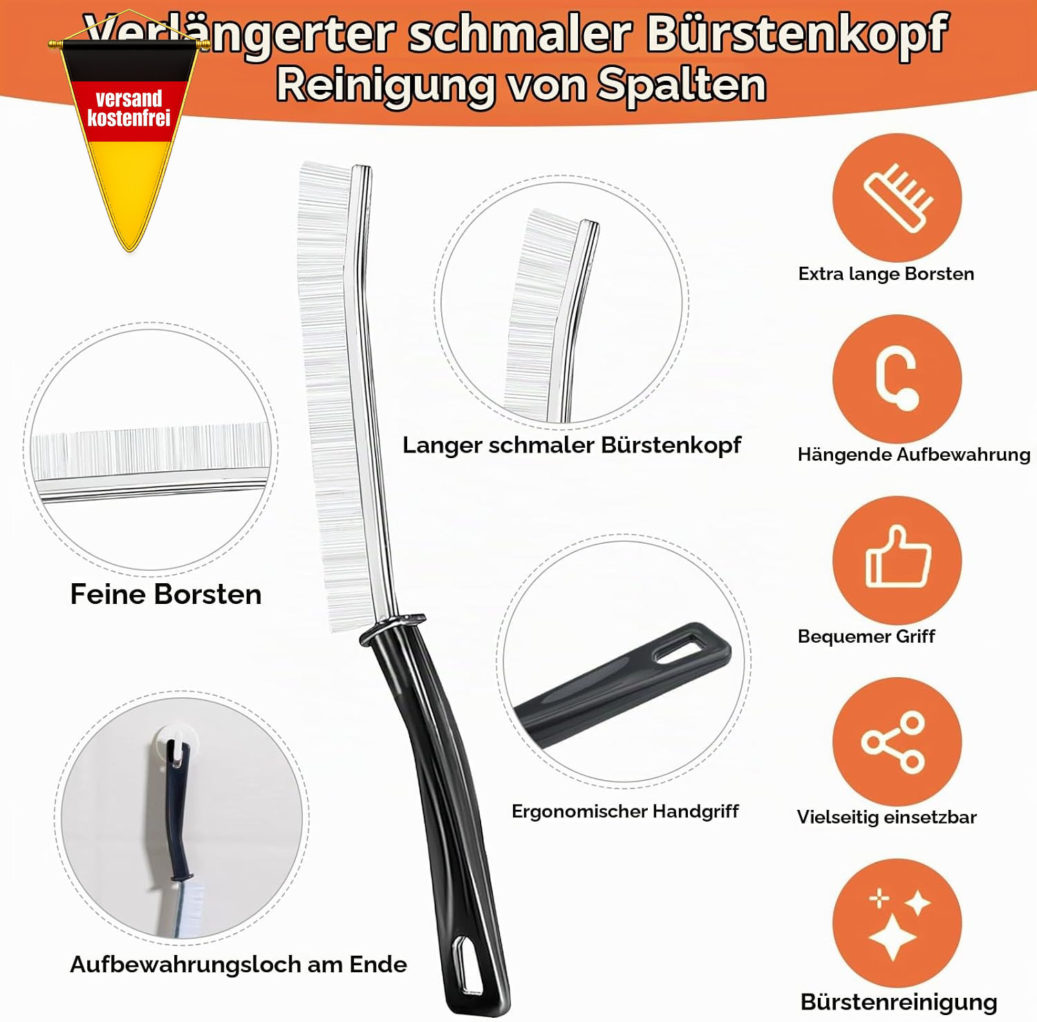 Reinigungsbürste Set für Waschmaschine und Abfluss lang, vielseitig, langlebig