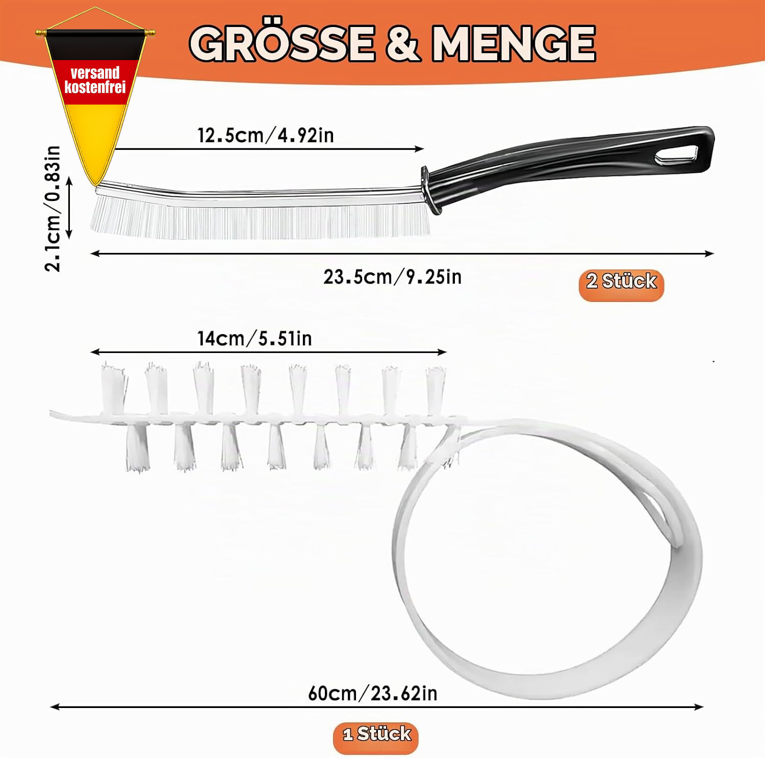 Reinigungsbürste Set für Waschmaschine und Abfluss lang, vielseitig, langlebig Bild 6