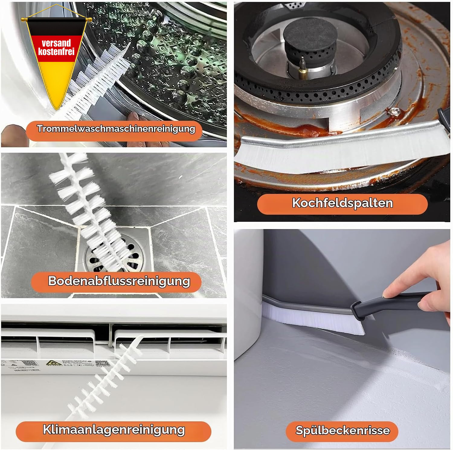 Reinigungsbürste Set für Waschmaschine und Abfluss lang, vielseitig, langlebig Bild 7