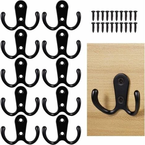 Lablanc - Set Mit 10 Kleiderhaken, Schwarzer Wand-kleiderhaken, Doppel-kleiderhaken Mit Befestigungsschrauben, Schwarzer Wand-kleiderhaken, Badezimmer-haken, Bademantel-handtuch-aufhänger