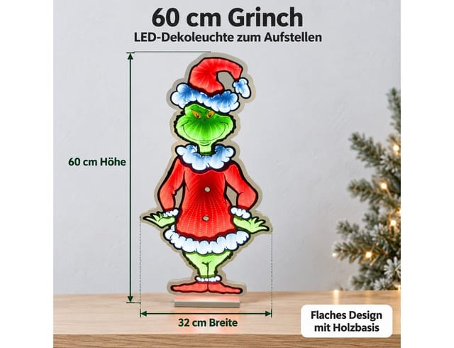 Dr. Seuss LED-Spiegellicht The Grinch mit Weihnachtsanzug 60 cm