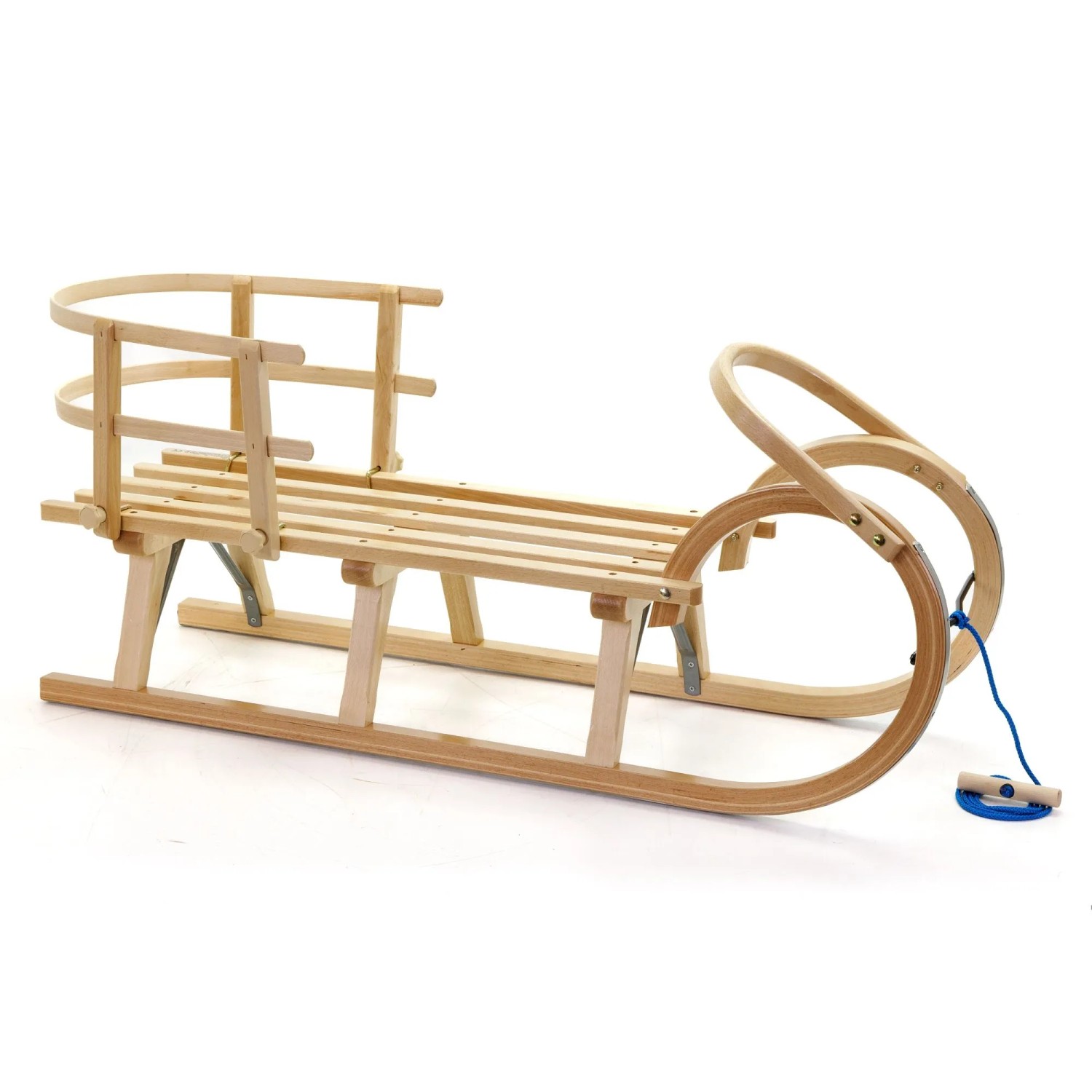 HolzFee Baran S 110 S Plus Schlitten Holz Hörnerschlitten mit Kinder Haltegriff und Lehne