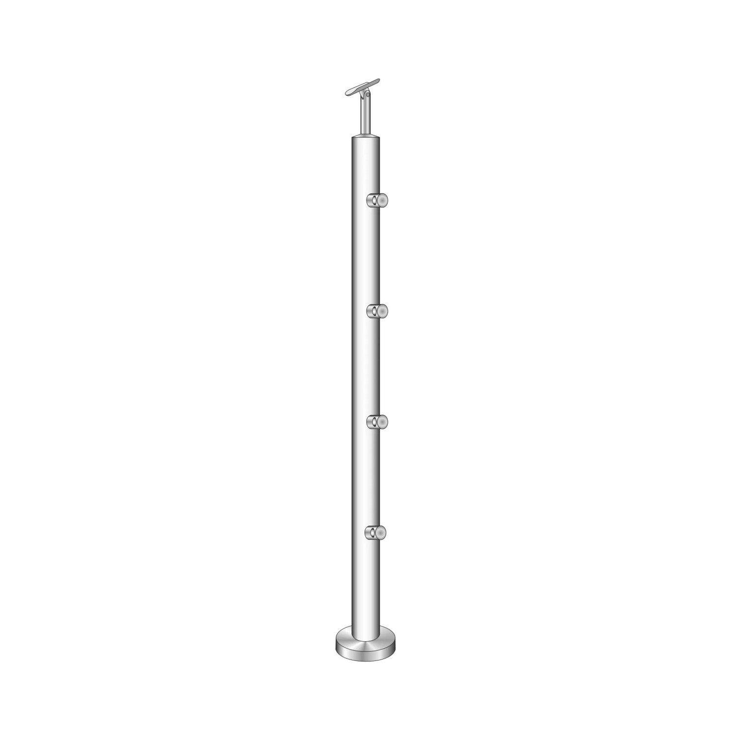FeNau Geländerpfosten Edelstahl 900mm D42,4mm Top-Montage 4x Füllstabhalter D12mm Glanz