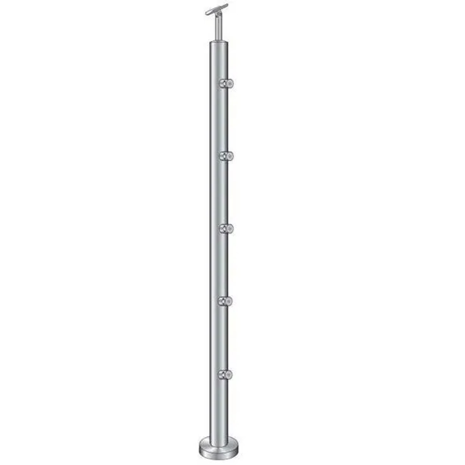 FeNau Geländerpfosten Edelstahl AISI 304 D42,4mm 1000 mm Für Treppe Obere Verankerung 5x Füllstabhalter D12mm