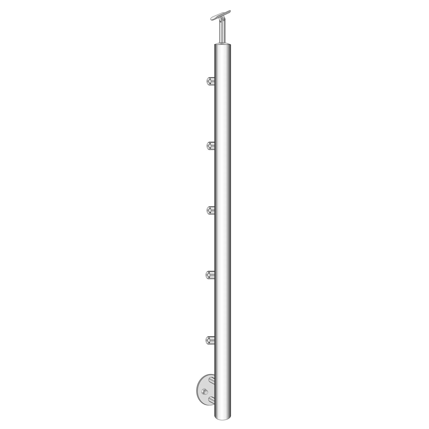 FeNau Geländerpfosten Edelstahl AISI 304 D42,4x2x1100mm Treppe Seitlich 5x D12mm Poliert