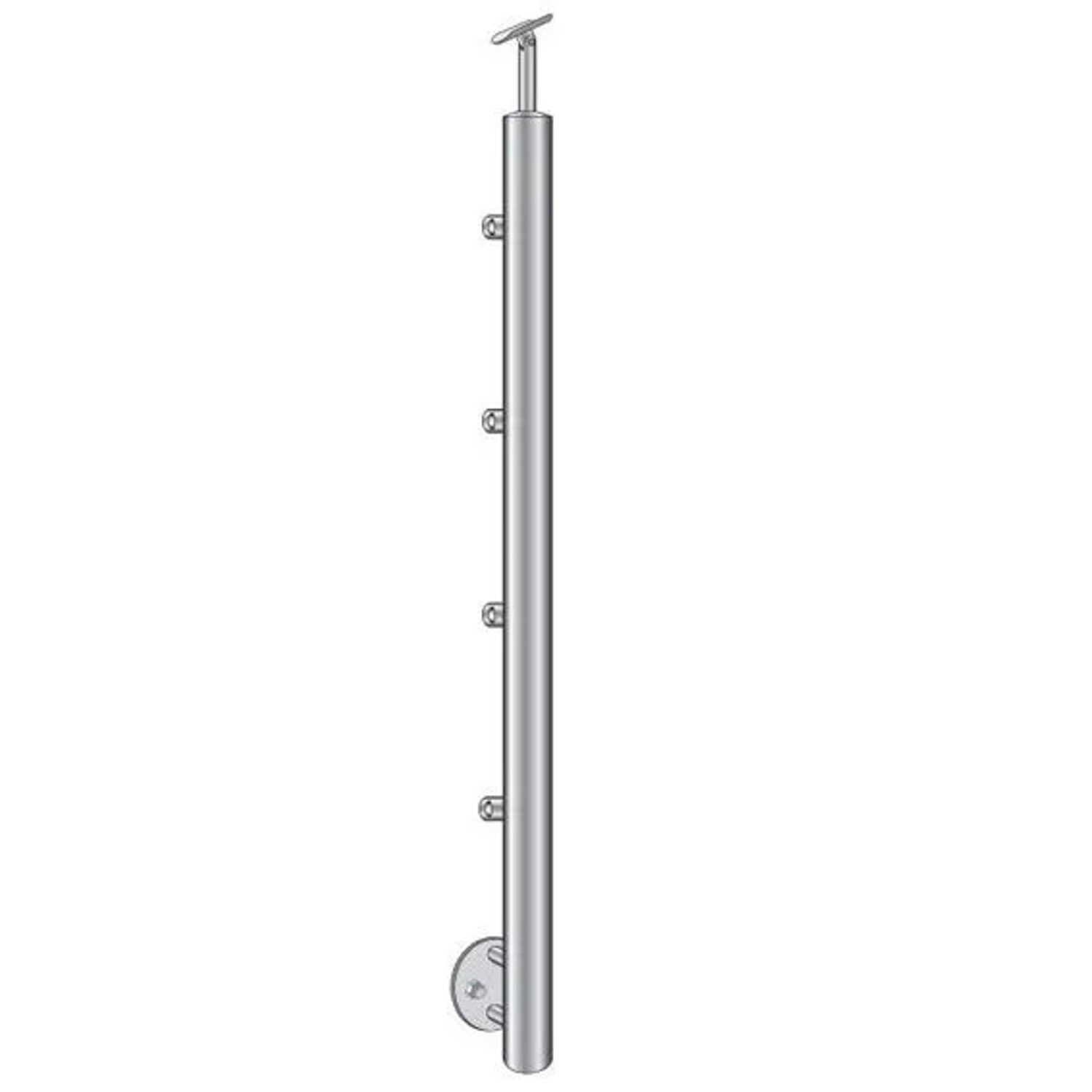 FeNau Geländerpfosten Edelstahl AISI 304 900mm D42,4mm Seitenverankerung Treppe 4x D12mm