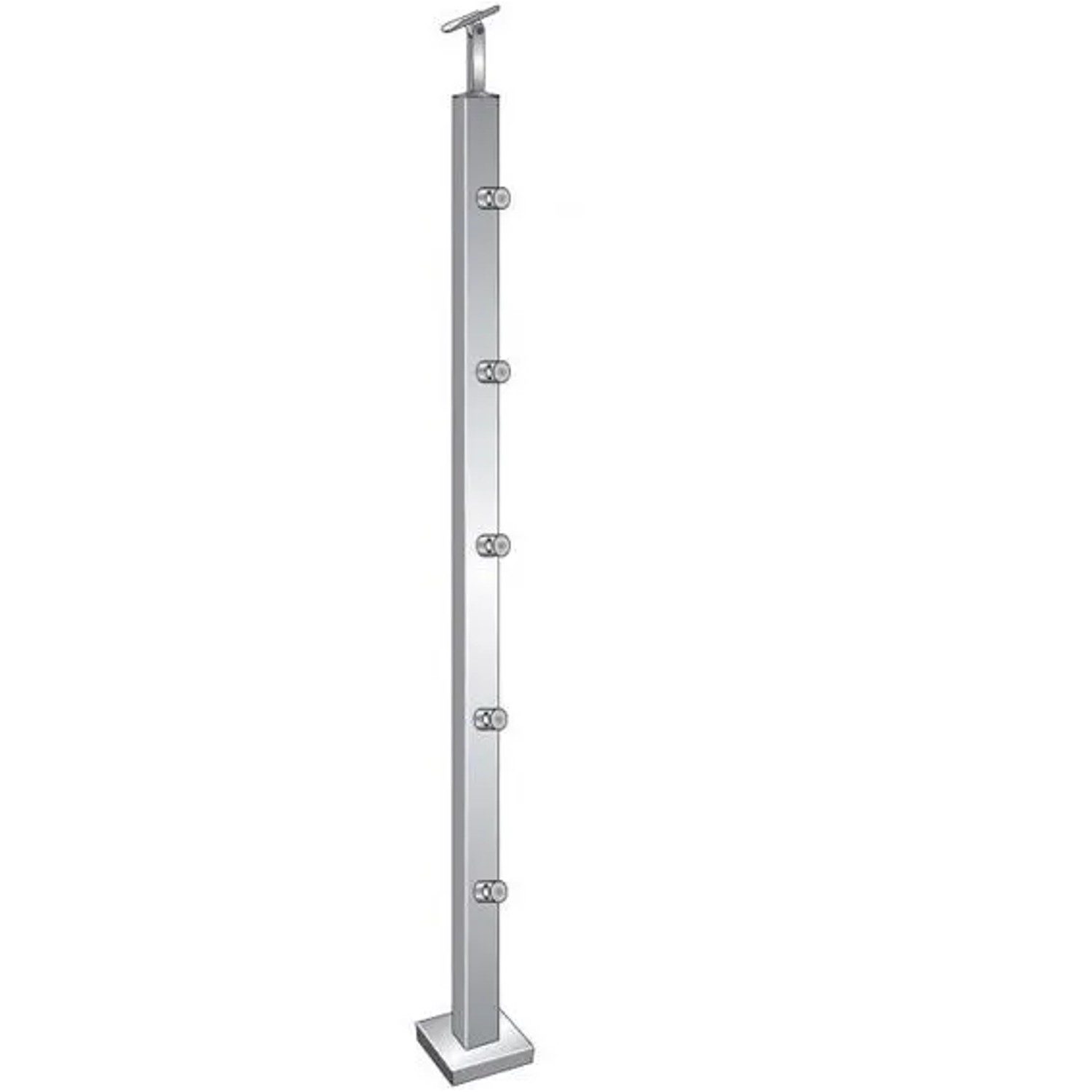 FeNau Treppenpfosten Edelstahl AISI 304 40x40x1000 mm Oberverankerung 5 Füllstabhalter D12mm