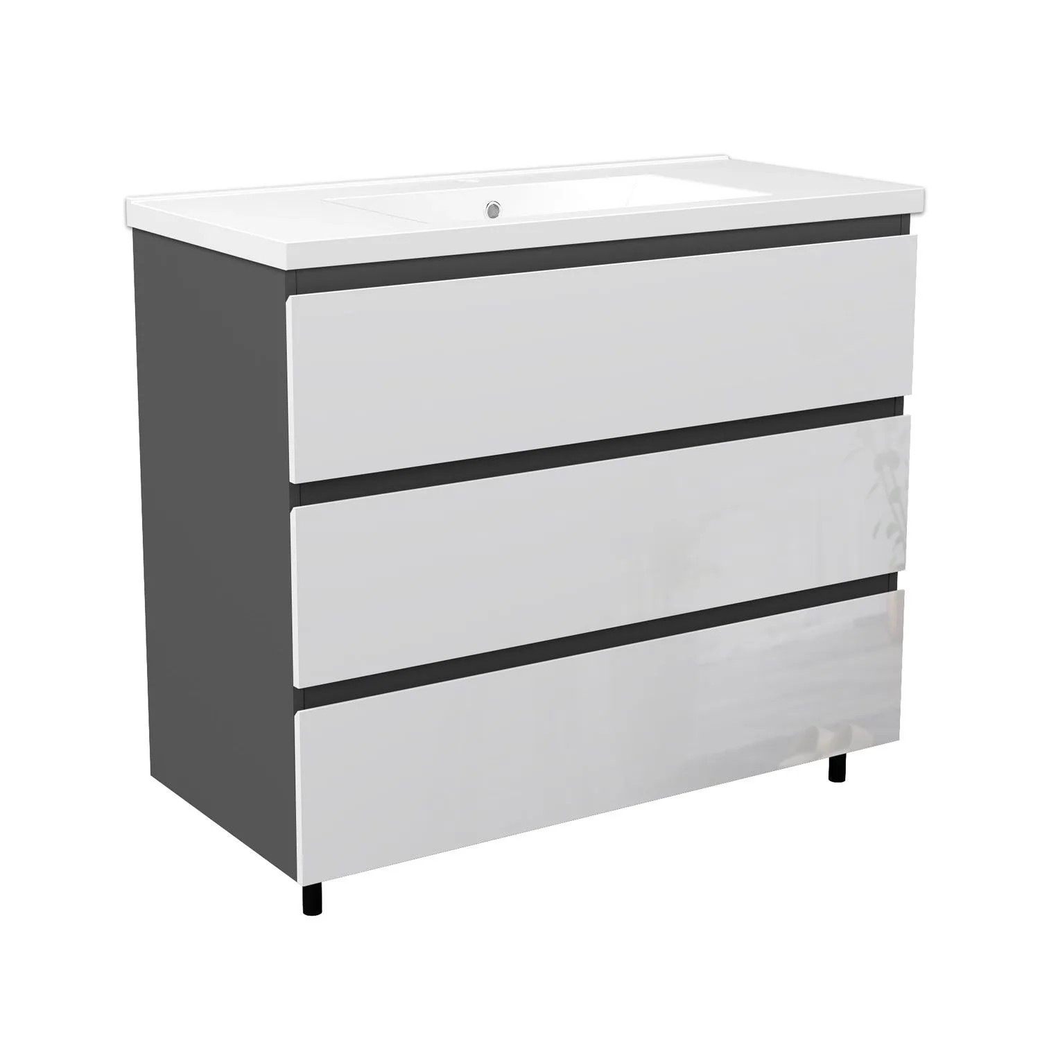Duschspa Waschbeckenunterschrank mit Einbaubecken KEORI 100 cm Softclose Grifflos 3 Schubladen