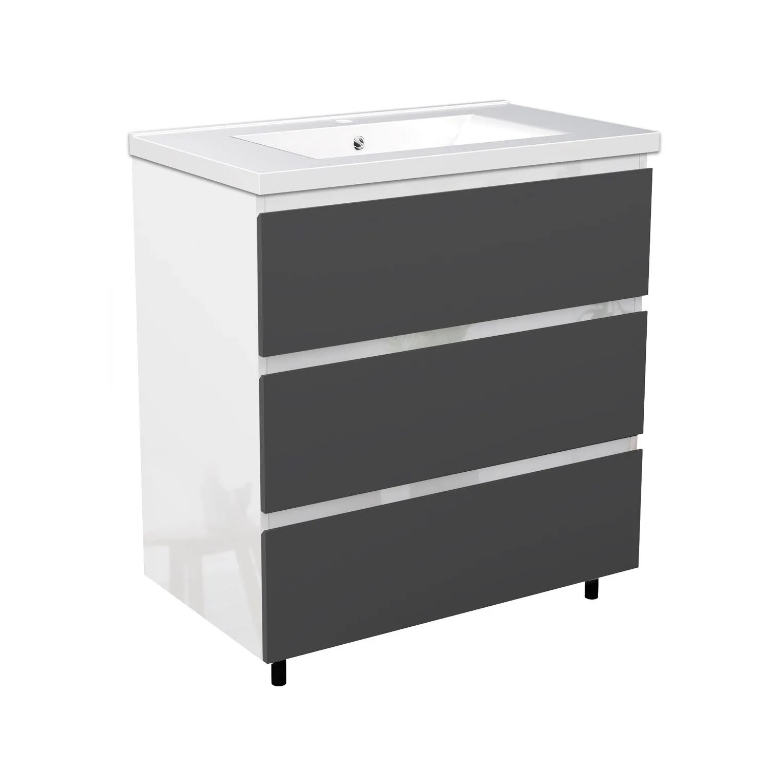 Duschspa Badezimmermöbel KEORI 80 cm Waschtisch mit Unterschrank Softclose Grifflos 3 Schubladen