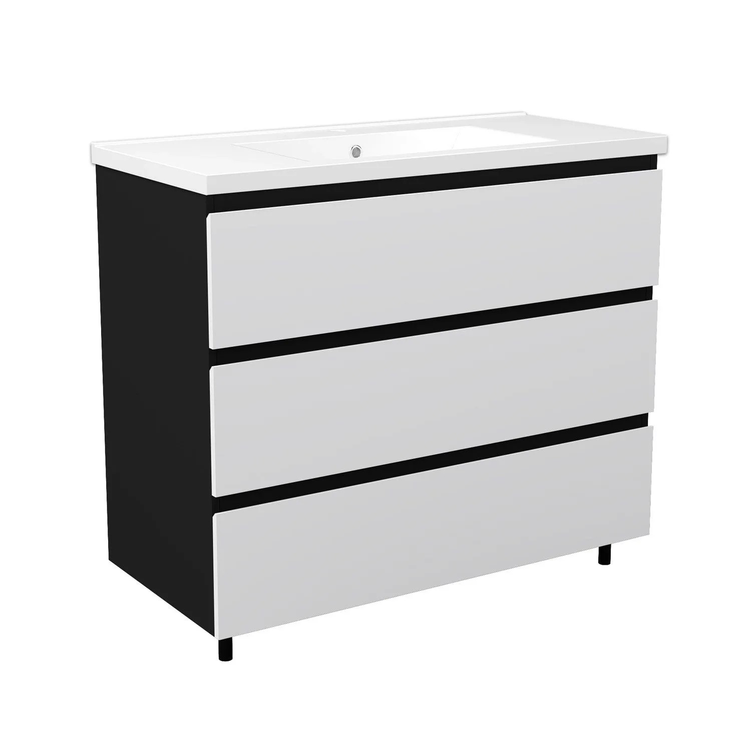 Duschspa Waschtisch Set KEORI 100 cm Unterschrank mit Softclose Grifflos 3 Große Schubladen