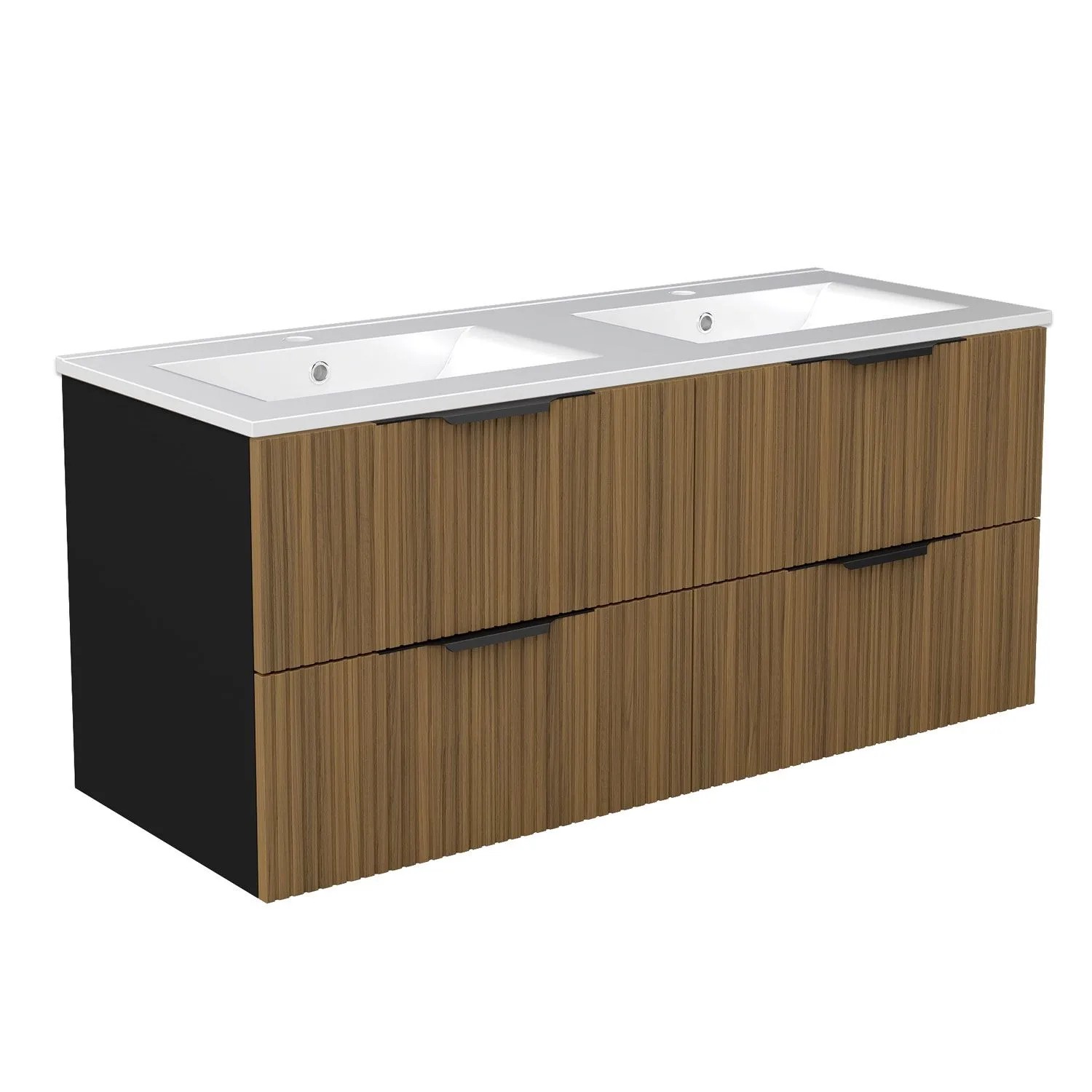 Duschspa Doppelwaschtisch ORIN 120 cm Keramik Waschbecken mit Unterschrank Softclose 2 tlg