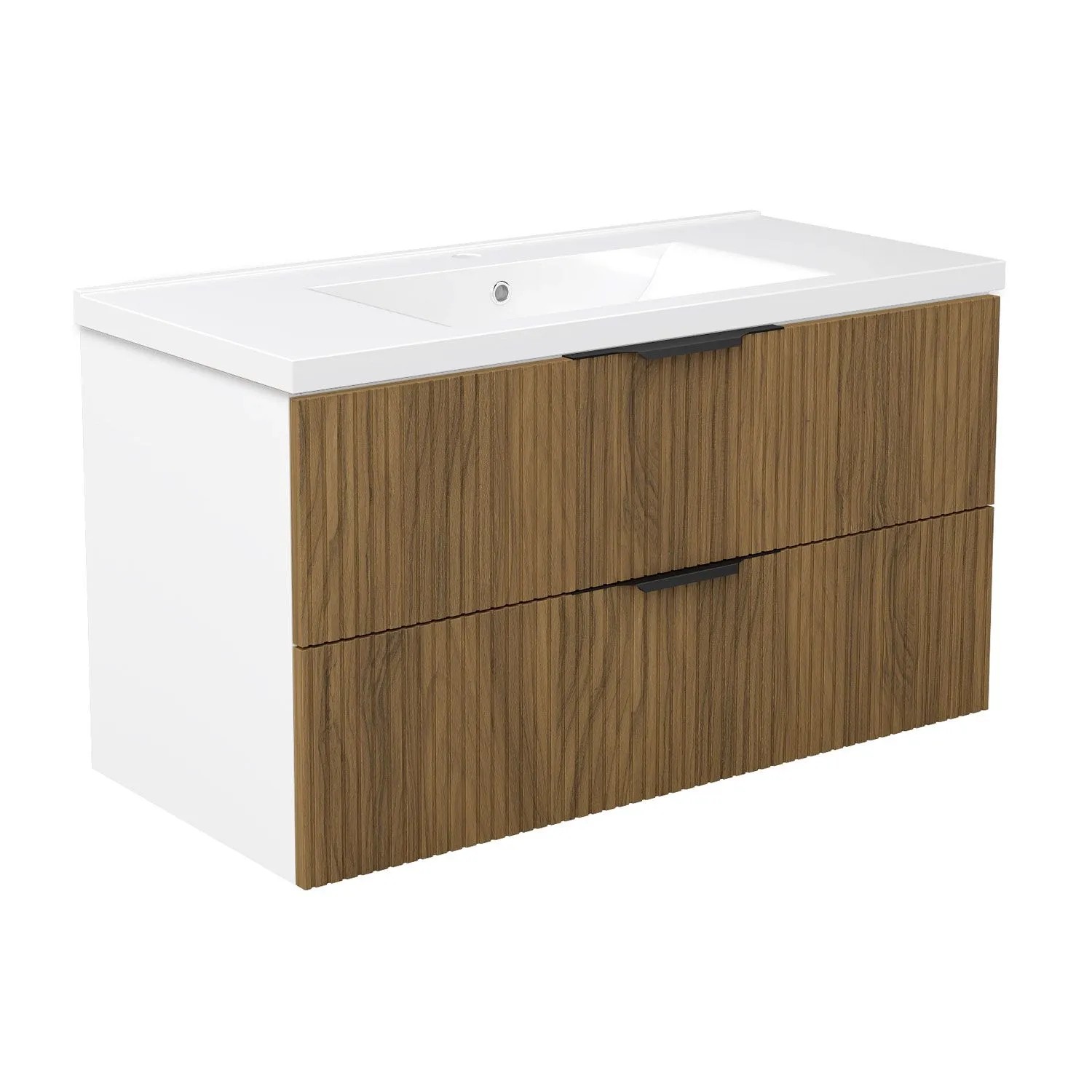 Duschspa Einzelwaschtisch ORIN 100 cm Keramik Waschbecken mit Unterschrank Griffen Softclose