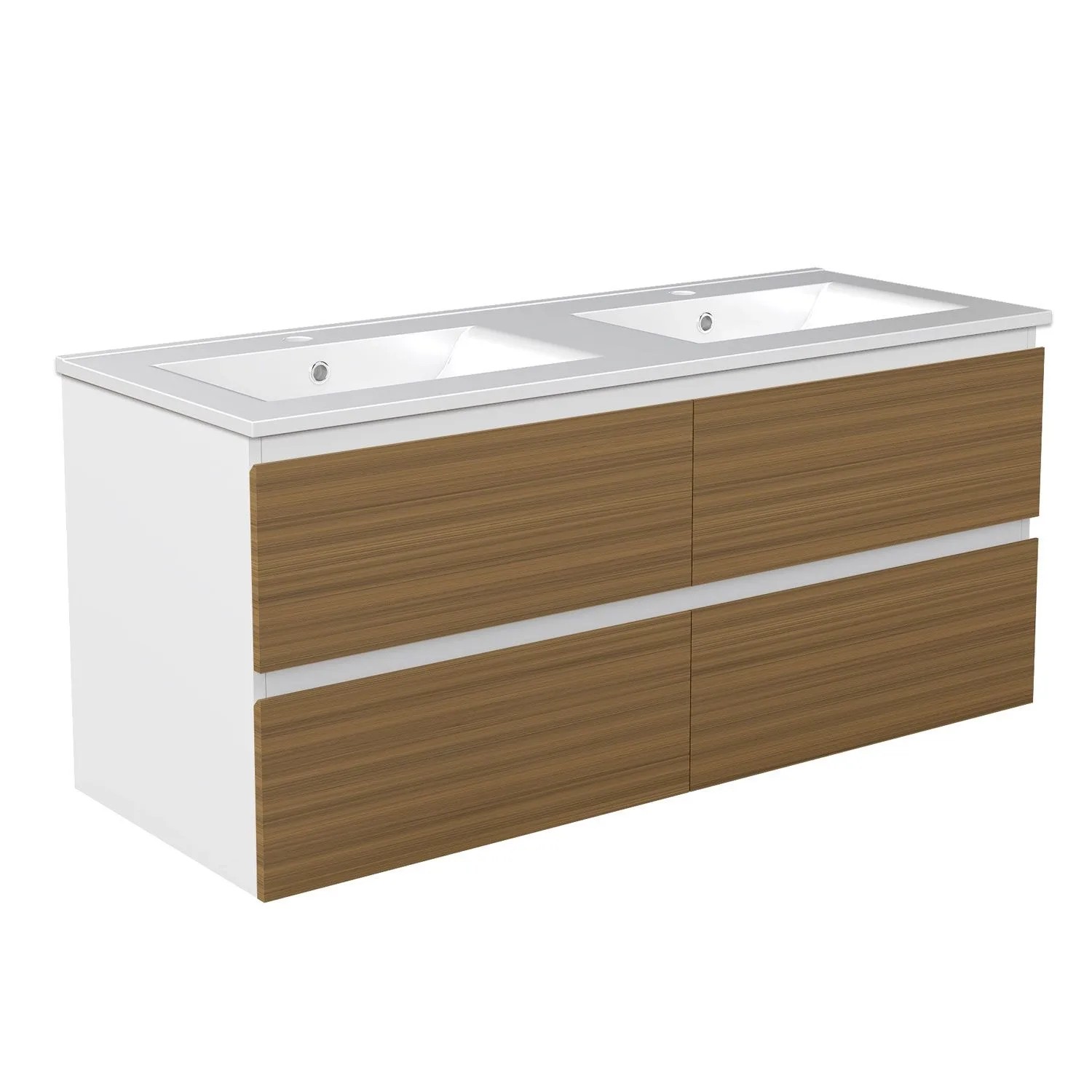 Duschspa Doppelwaschtisch MIRA 120 cm Keramik Waschbecken mit Unterschrank Softclose