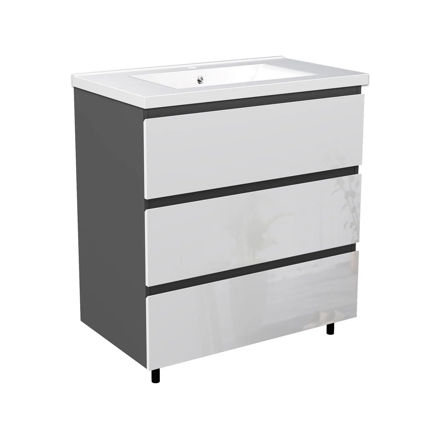 Duschspa Waschbeckenunterschrank mit Einbaubecken KEORI 80 cm Softclose Grifflos 3 Schubladen