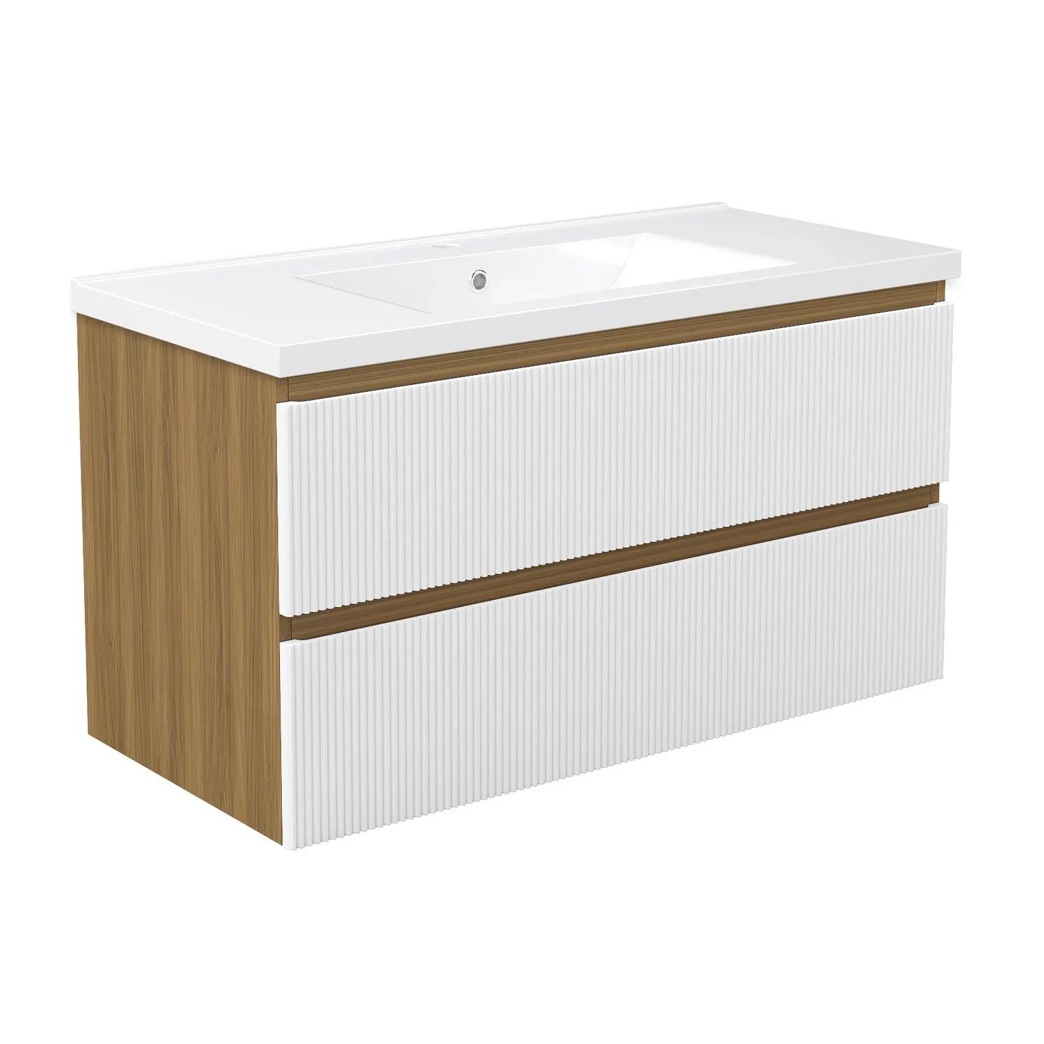 Duschspa Waschbeckenunterschrank mit Keramik Einbaubecken SILO 100 cm Grifflos Softclose