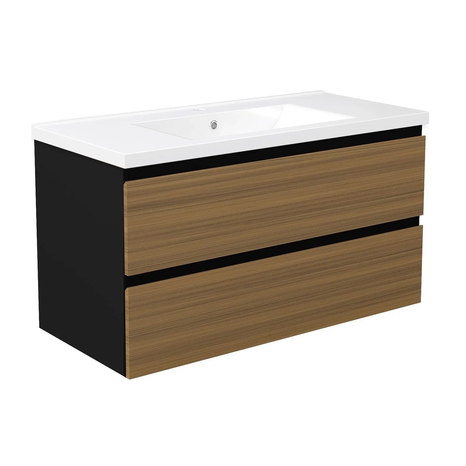 Duschspa Einzelwaschtisch MIRA 100 cm Keramik Waschbecken mit Unterschrank Grifflos Softclose