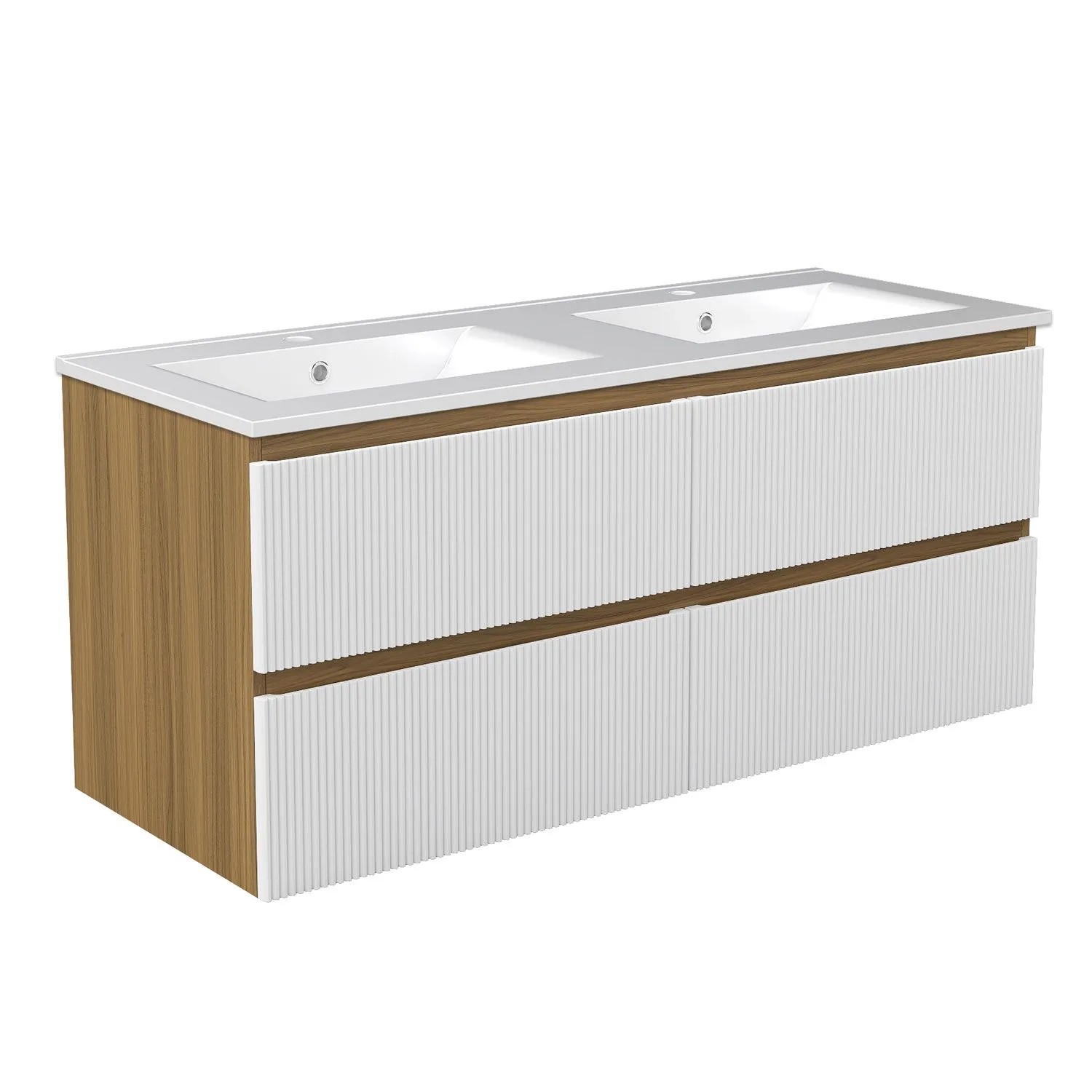 Duschspa Doppelwaschbecken mit Unterschrank SILO 120 cm Keramik Waschtisch mit Softclose